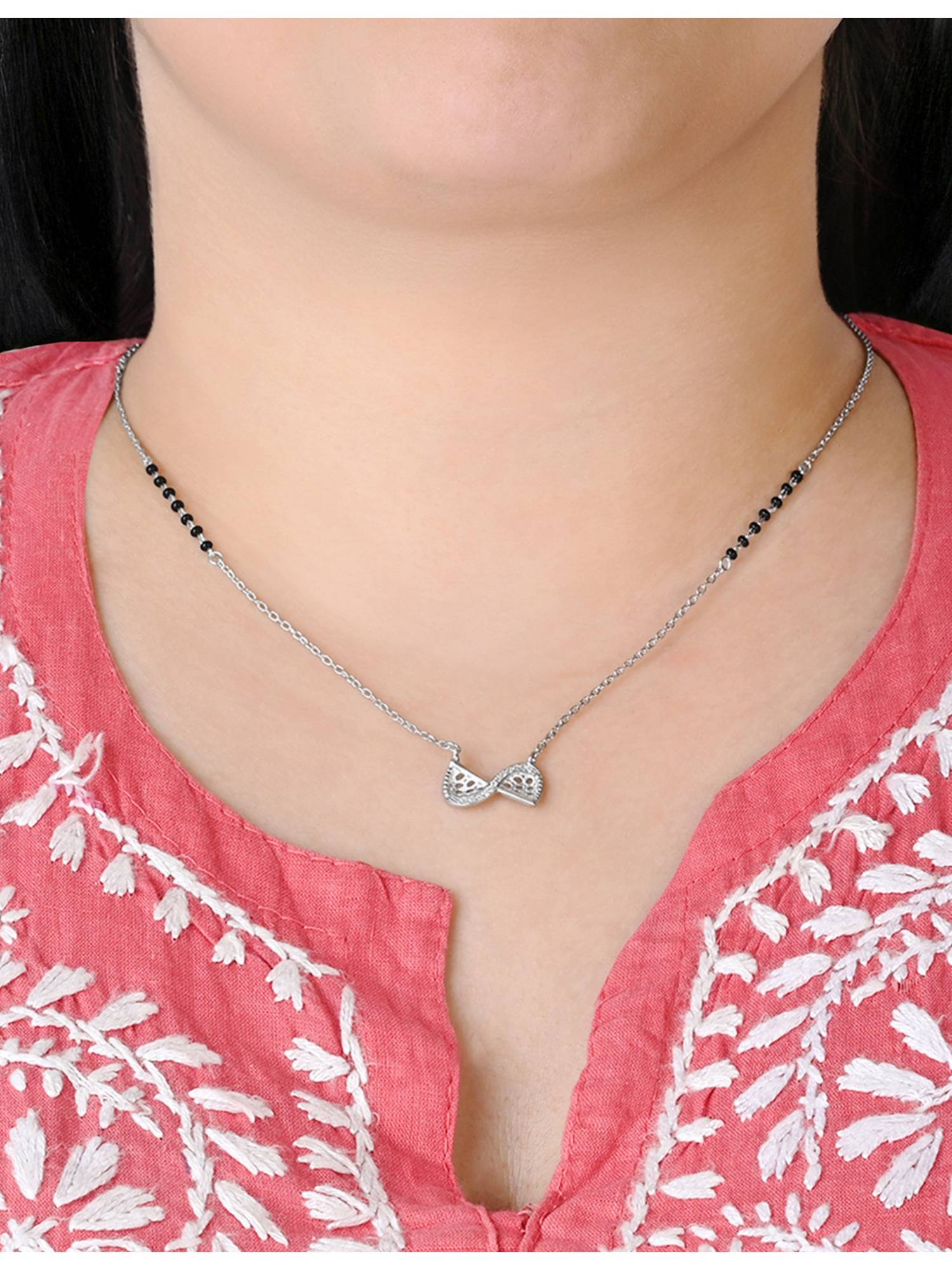 TOUCH925 Pure 925 Silver Infinity Bead Mangalsutra for Women