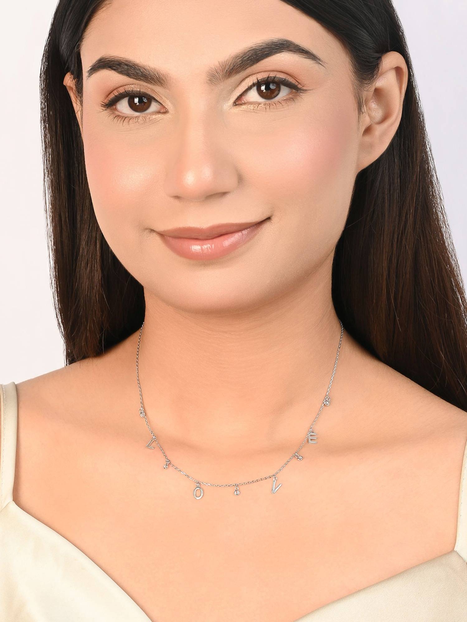TOUCH925 Pure 925 Silver LOVE Charm Necklace for Women