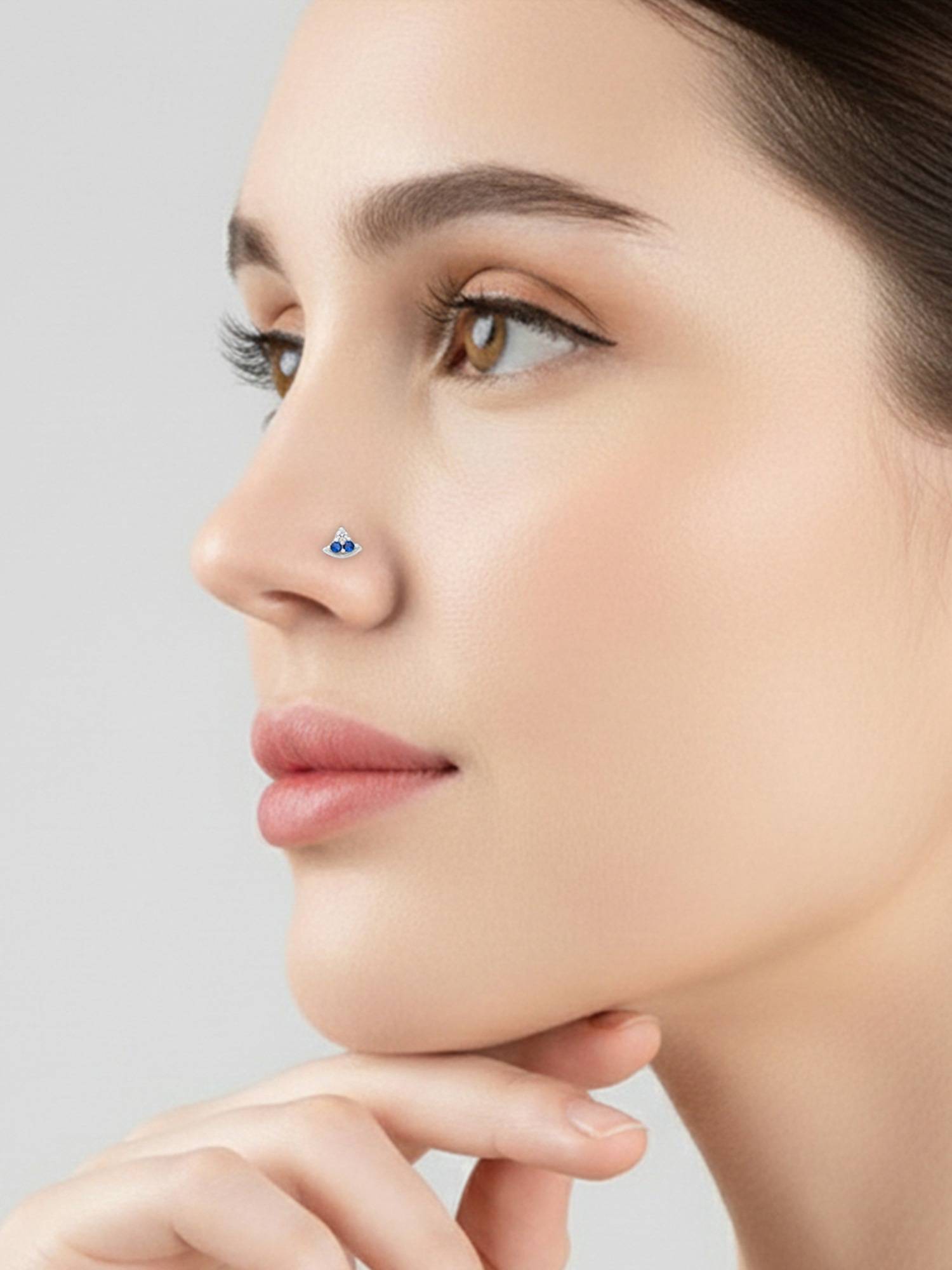 TOUCH925 Pure 925 Silver Crescent Sparkle Silver Nose Pin for Women