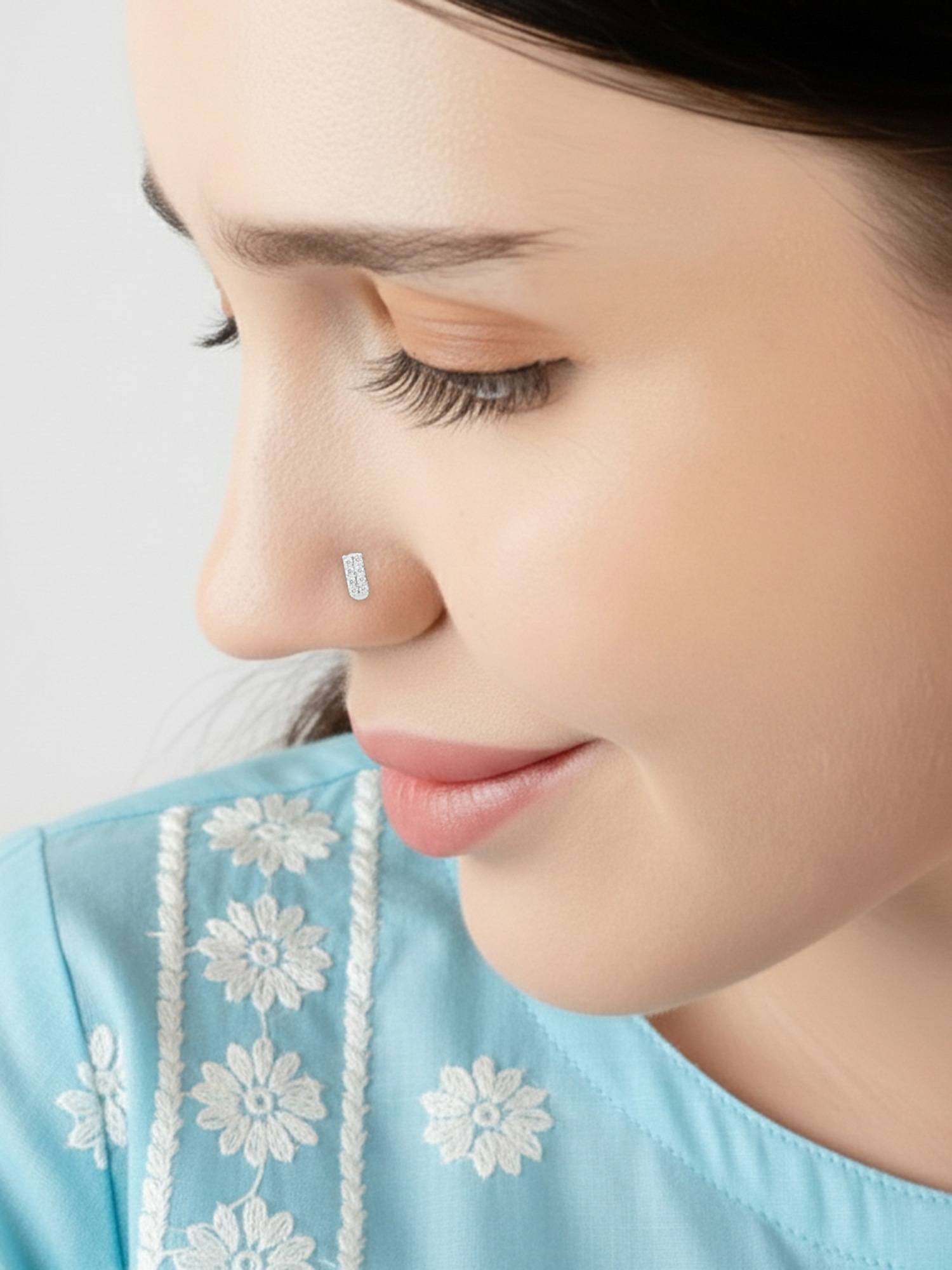 TOUCH925 Pure 925 Silver Radiant Bar Silver Nose Pin for Women