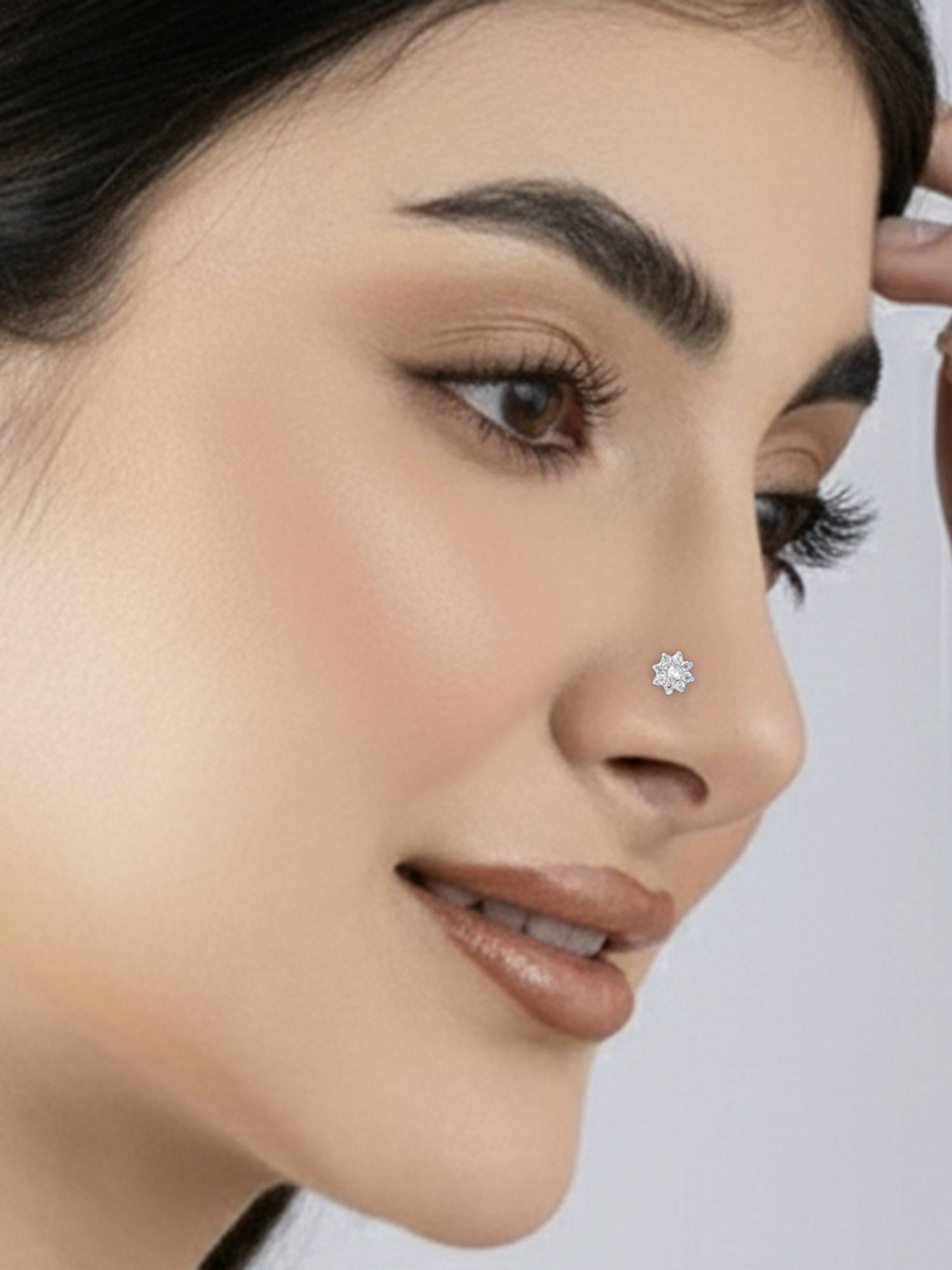 TOUCH925 Pure 925 Silver Floral Bloom Silver Nose Pin for Women