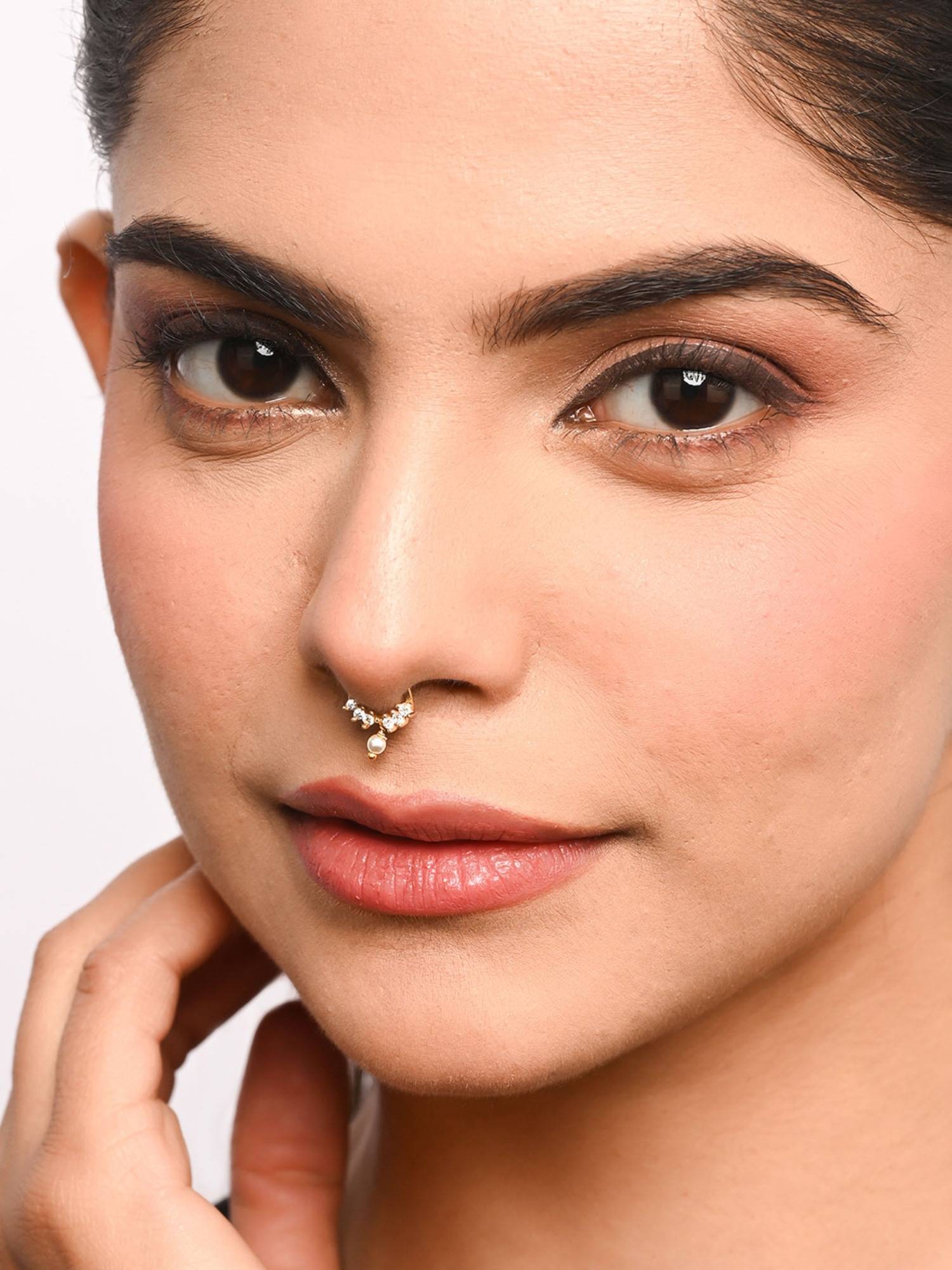 TOUCH925 Pure 925 Silver Pearl Drop Septum Nose Ring for Women