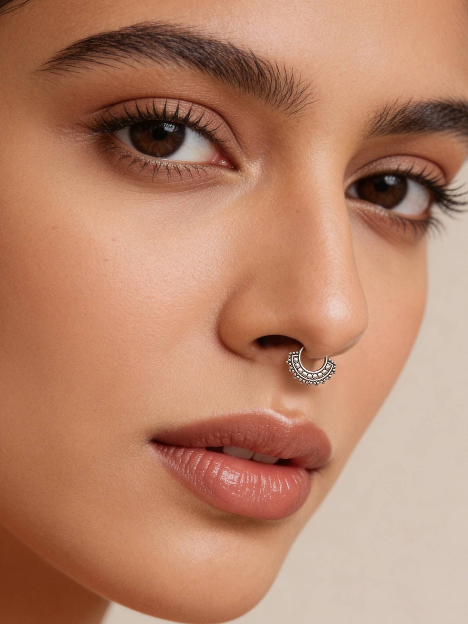 TOUCH925 Pure 925 Silver Ornate Zirconia Tribal Silver Nose Pin for Women