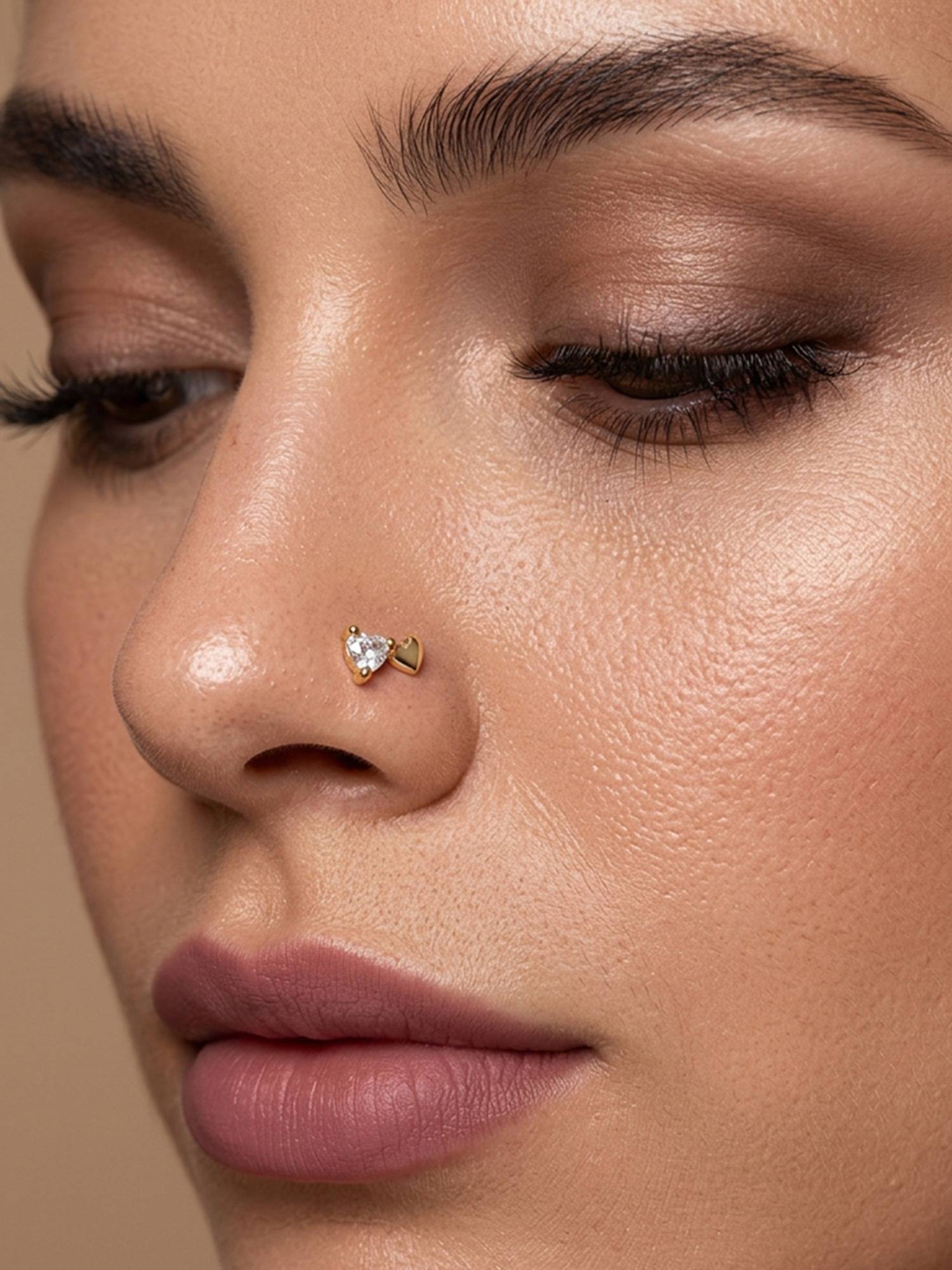 TOUCH925 Pure 925 Silver Dual Heart Zircon Nose Pin for Women