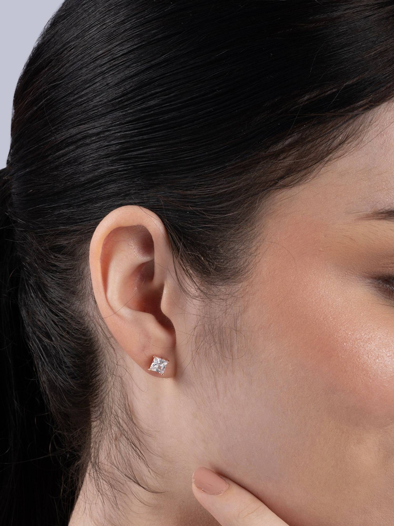 TOUCH925 Pure 925 Silver Square Single Stone Stud for Women