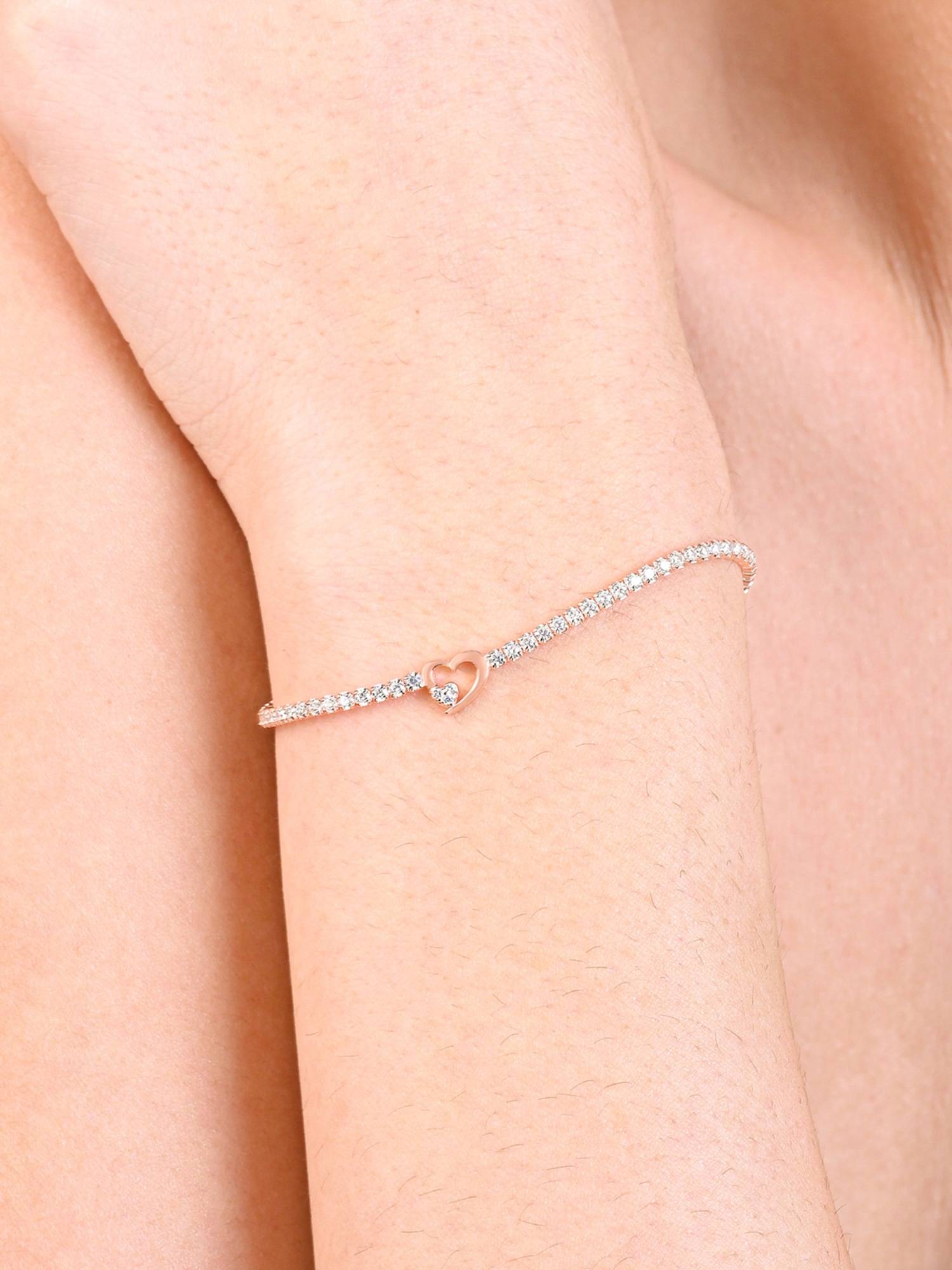 TOUCH925 Pure 925 Silver Radiant Rose Gold Tennis Bracelet for Women