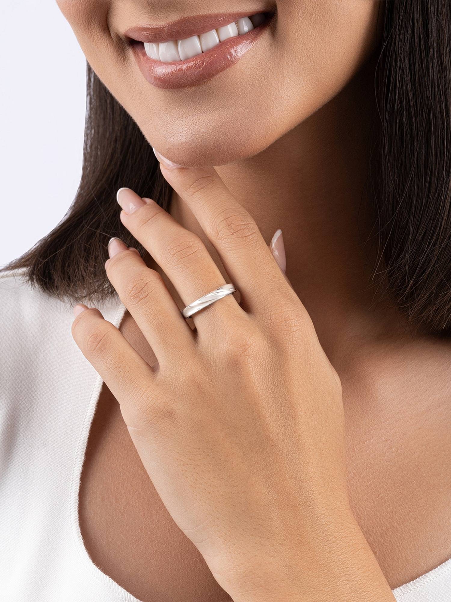 TOUCH925 Pure 925 Silver Twist Band Plain Silver Ring for Women