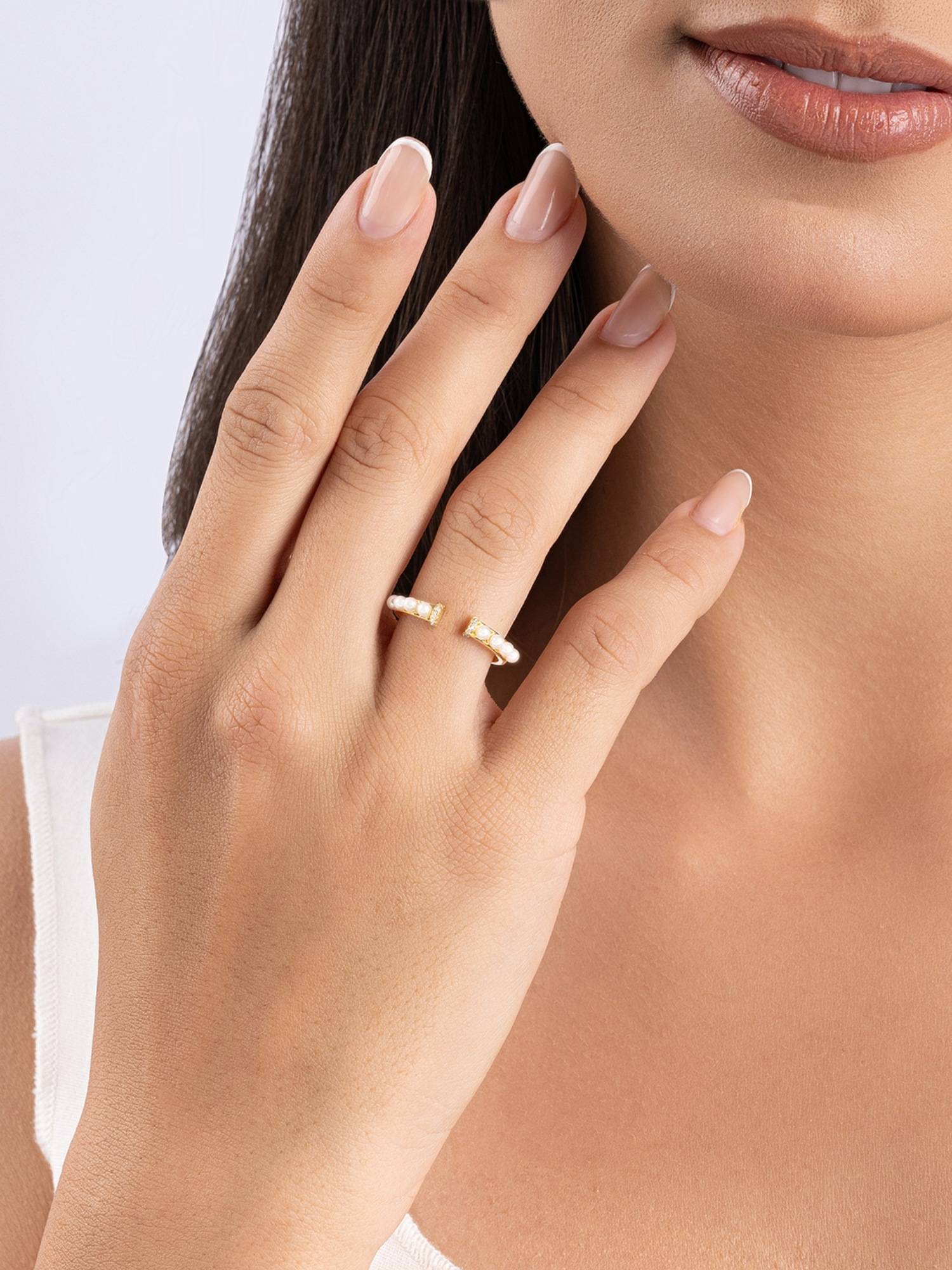 TOUCH925 Pure 925 Silver Pearl Crown Open Ring for Women