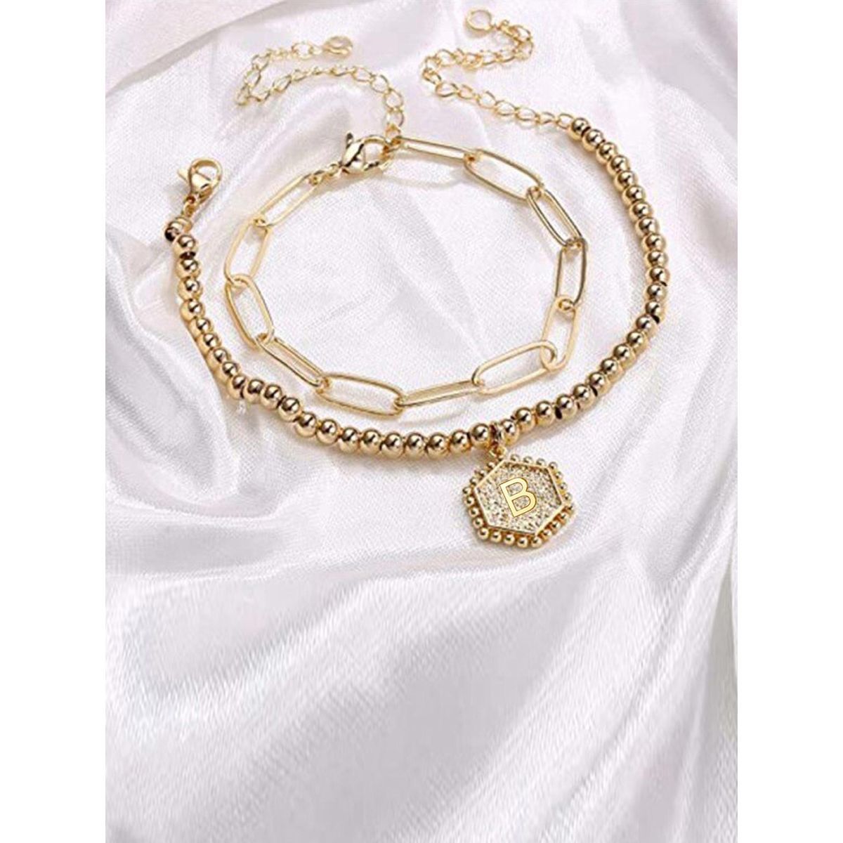 Jewels Galaxy Jewellery For Women Gold Plated Alphabetical B Bracelet