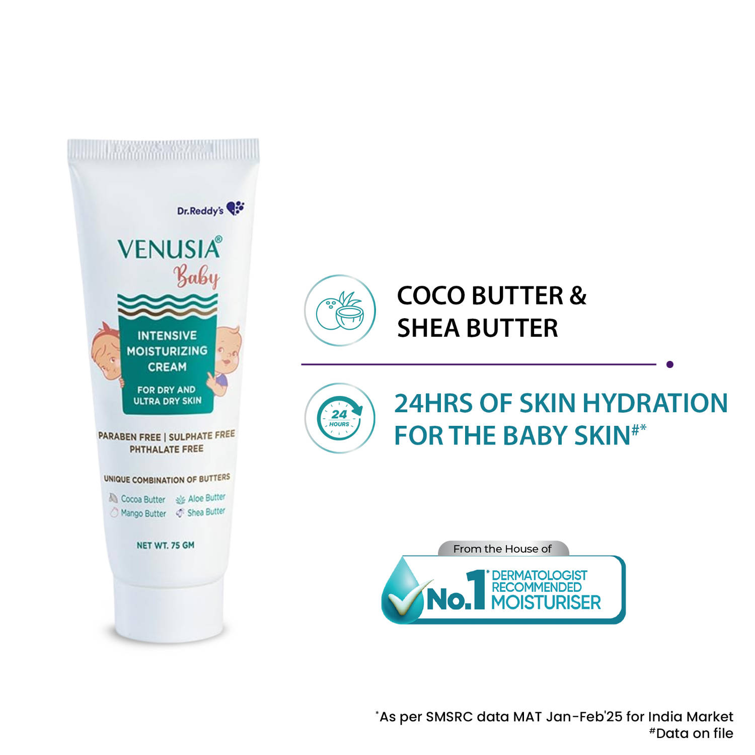 Venusia Baby Intensive Moisturizing Cream For Dry & Ultra Dry Skin| 24 hrs Moisturization| 75 g|