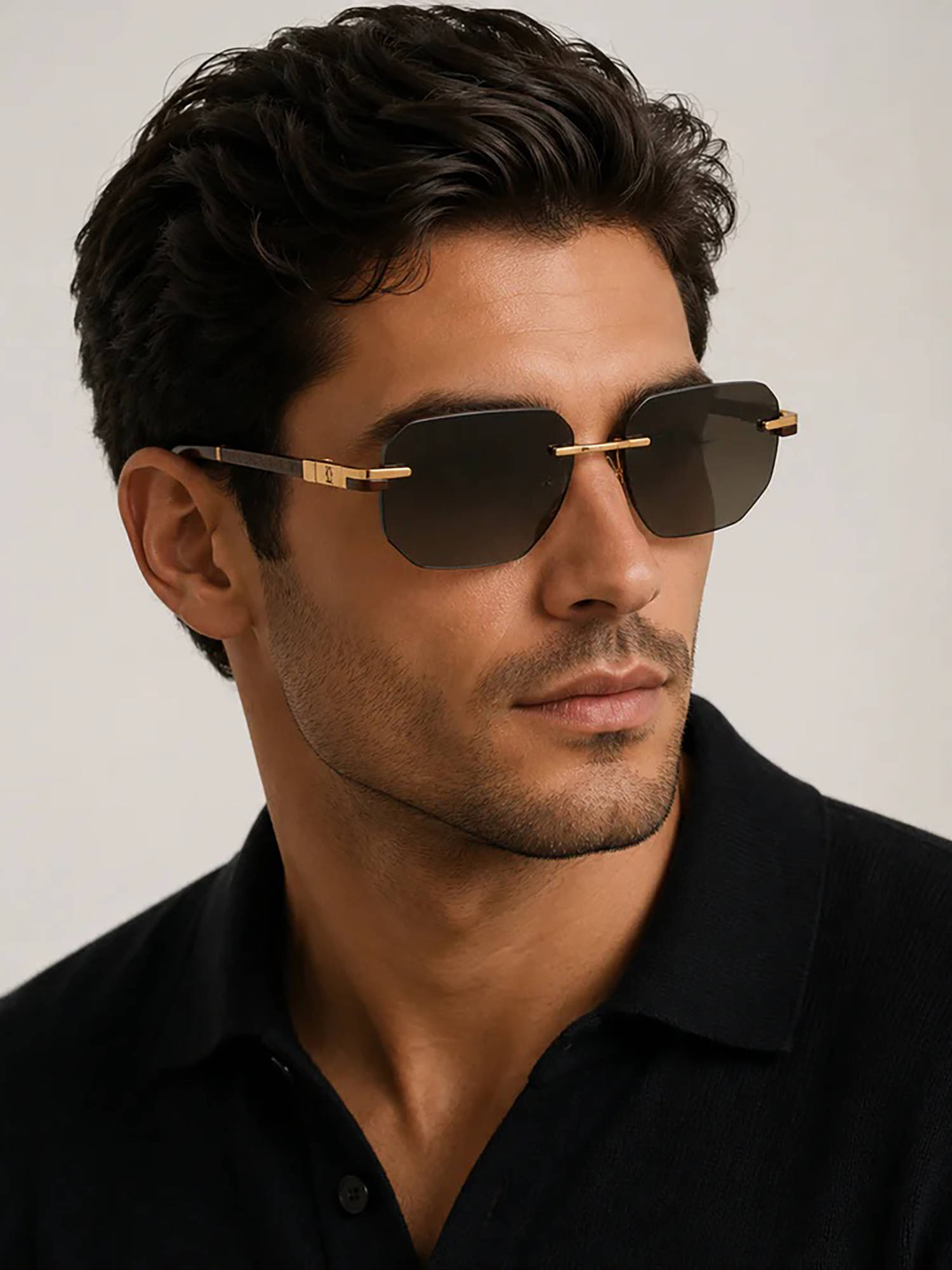Zaadran Venta Metalic Grey Rimless Sunglasses