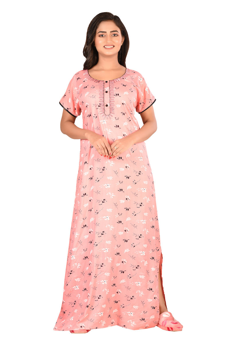 Buy PIU Women's Rayon Cotton Nighty - Pink Online