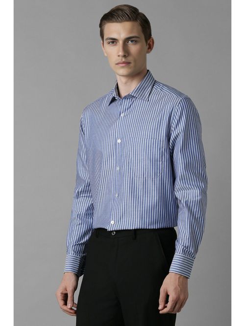 Louis Philippe Men's Cotton Wrinkle Resistant Regular fit Medium Blue  Stripe Formal Shirt