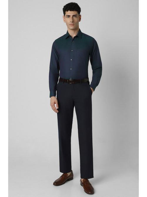 Van Heusen Men Green Regular Fit Print Full Sleeves Formal Shirt