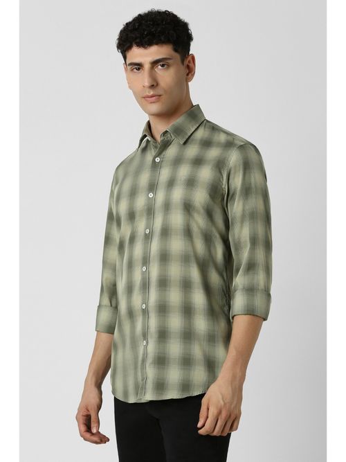 Van Heusen Men Olive Slim Fit Check Full Sleeves Casual Shirt - Main Image