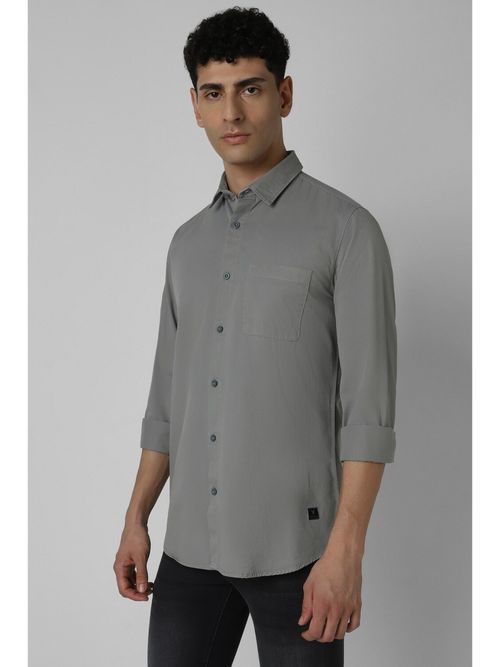 Van Heusen Men Grey Slim Fit Solid Full Sleeves Casual Shirt