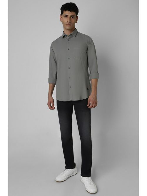 Van Heusen Men Grey Slim Fit Solid Full Sleeves Casual Shirt