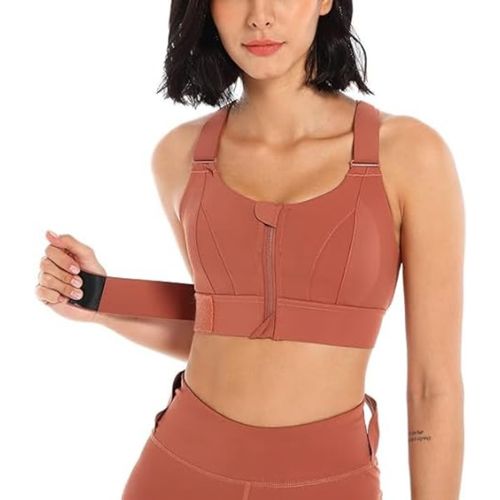 Buy BRACHY Womens High-Impact Velcro Sports Bra Brown Online