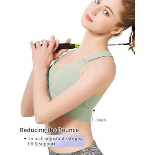 BRACHY Womens High-Impact Velcro Sports Bra Green (XL)