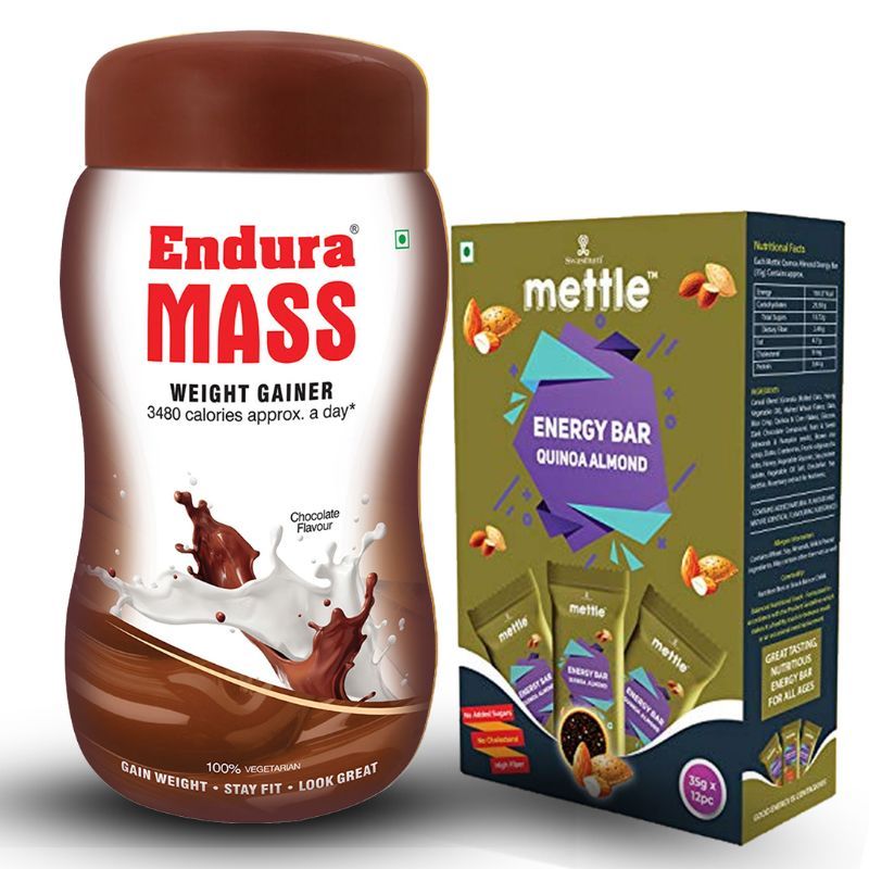 Endura Mass Weight Gainer Chocolate With Mettle Quinoa Almond Energy Bars Combo