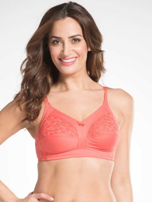 Women's Cotton Full Coverage Wirefree Non-padded Lace Plus Size Bra 38H