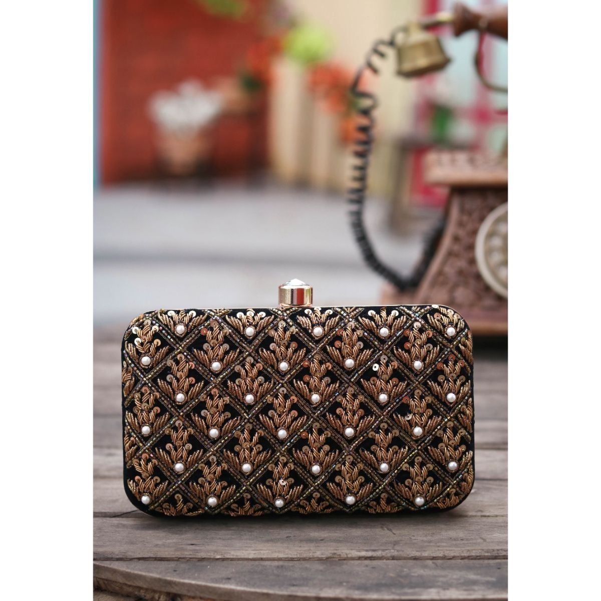 Buy Caramel Brown Embossed Leather Clutch Online - RK India Store View