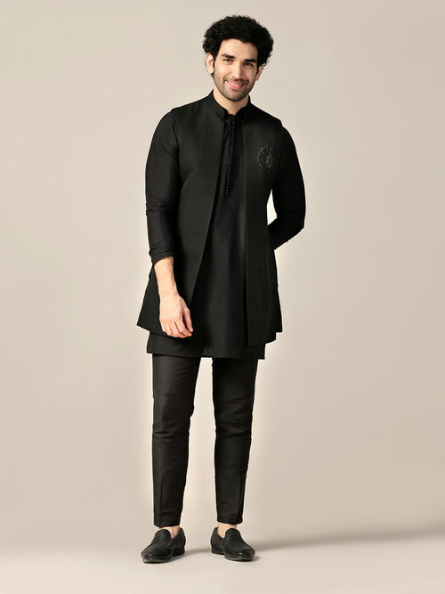 Buy KISAH Men Black Kurta and Jacket with Pant (Set of 3) Online