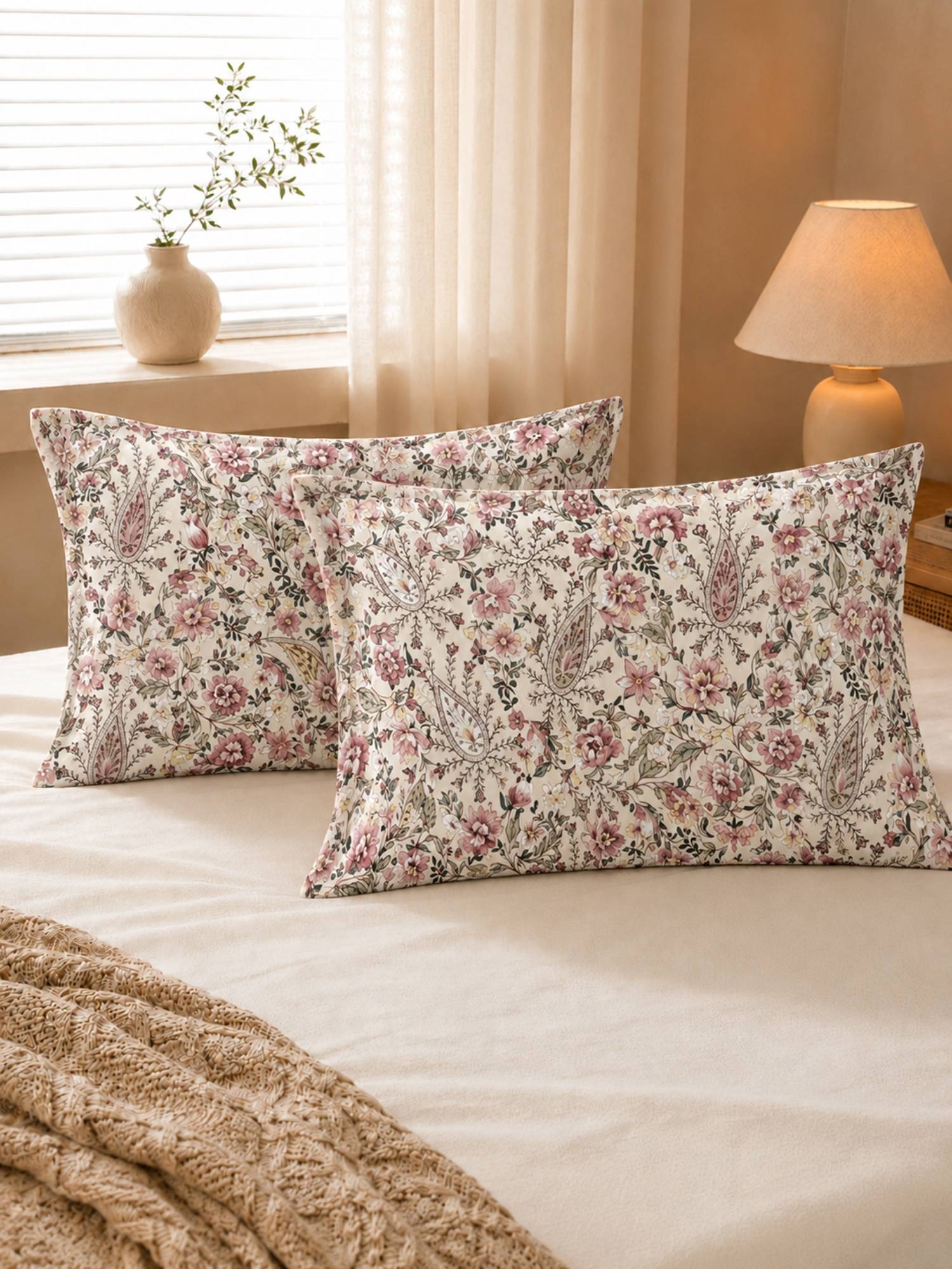 The Home Story 100% Cotton Pillow Covers (Pack of 2) - Petal Beige