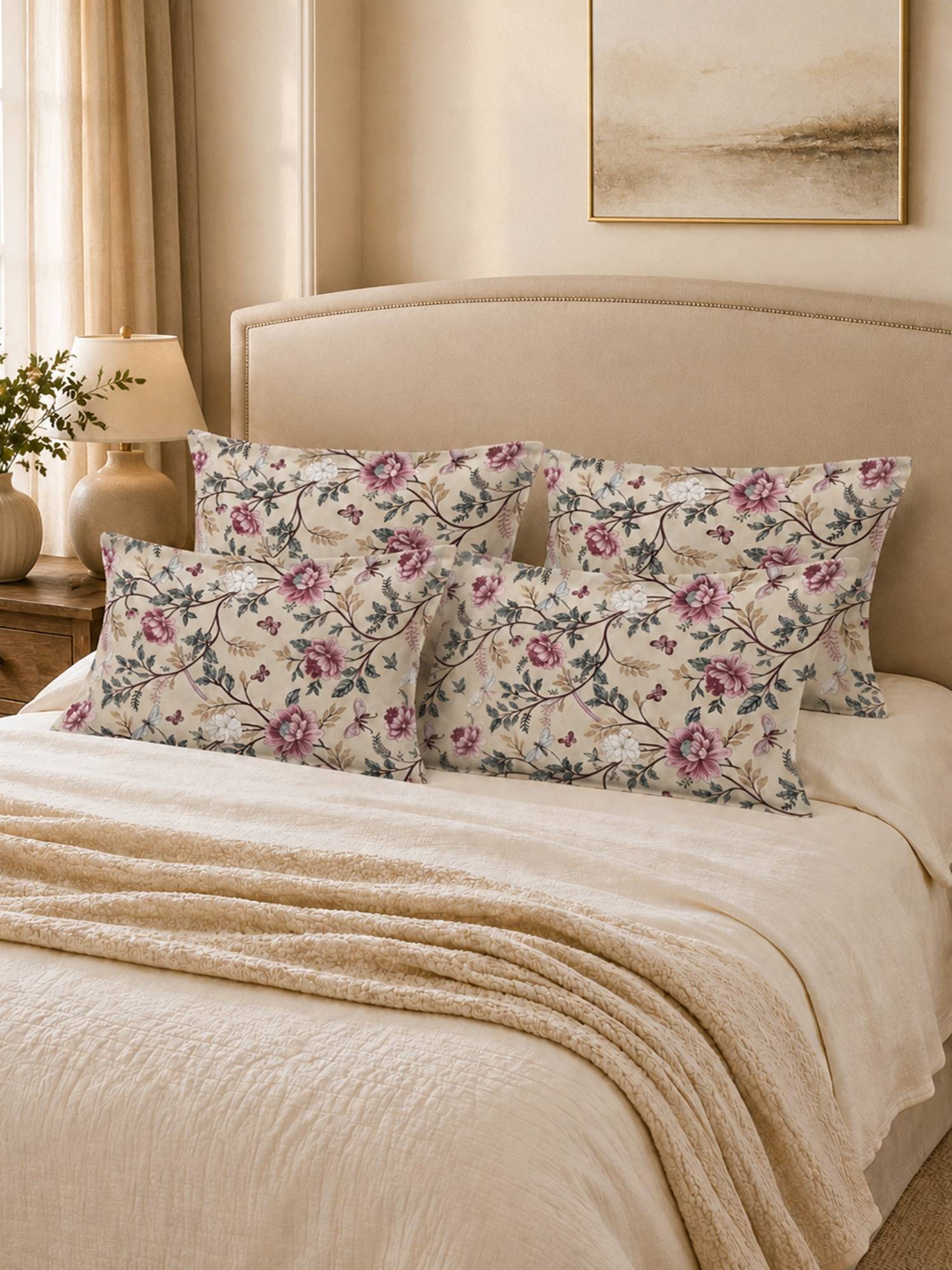 The Home Story 100% Cotton Pillow Covers (Pack of 4) - Mauve Vine