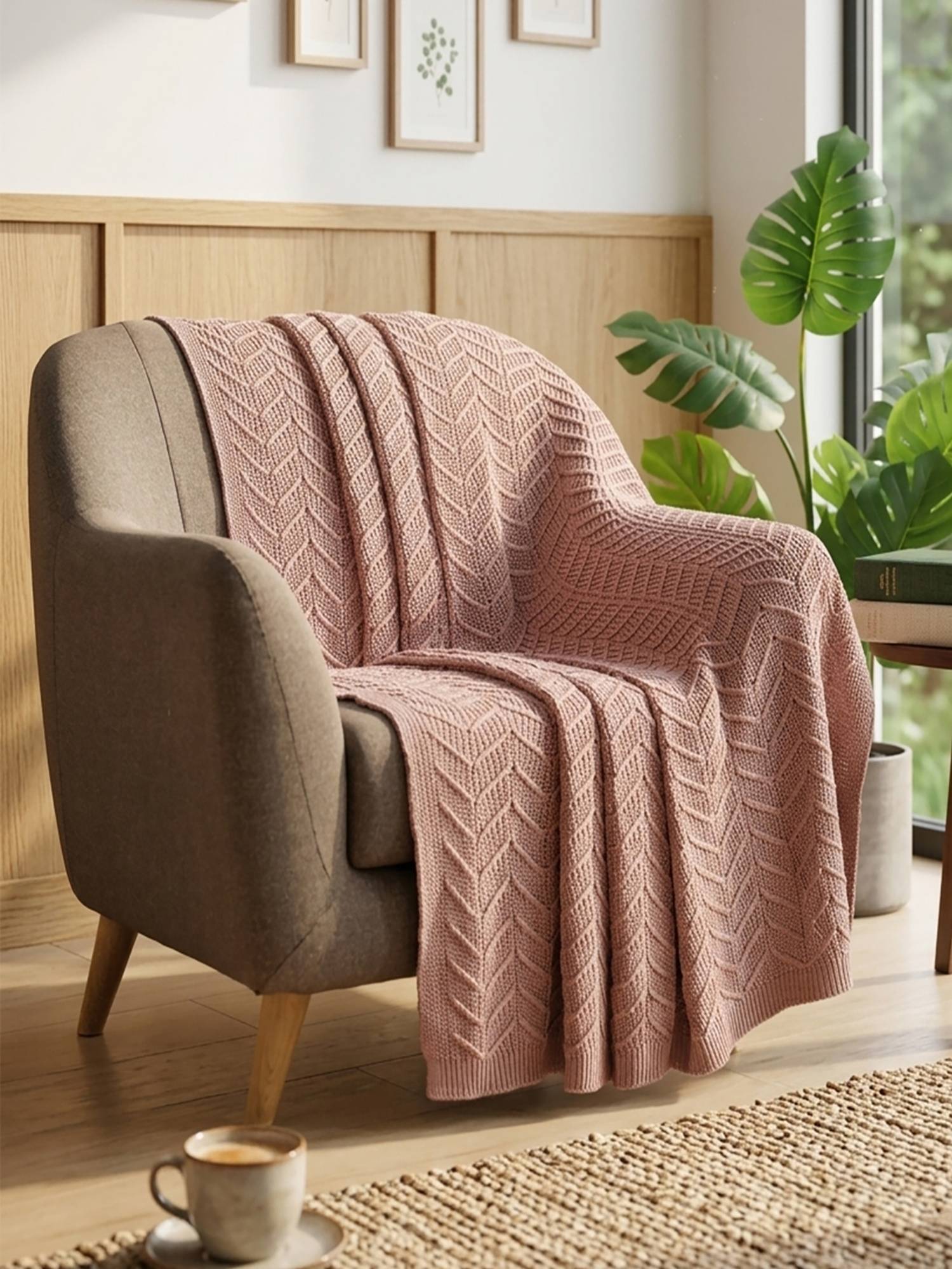 PLUCHI Criss Cross 100% Cotton Knitted All-Season AC Throws , Deep Lichen Green