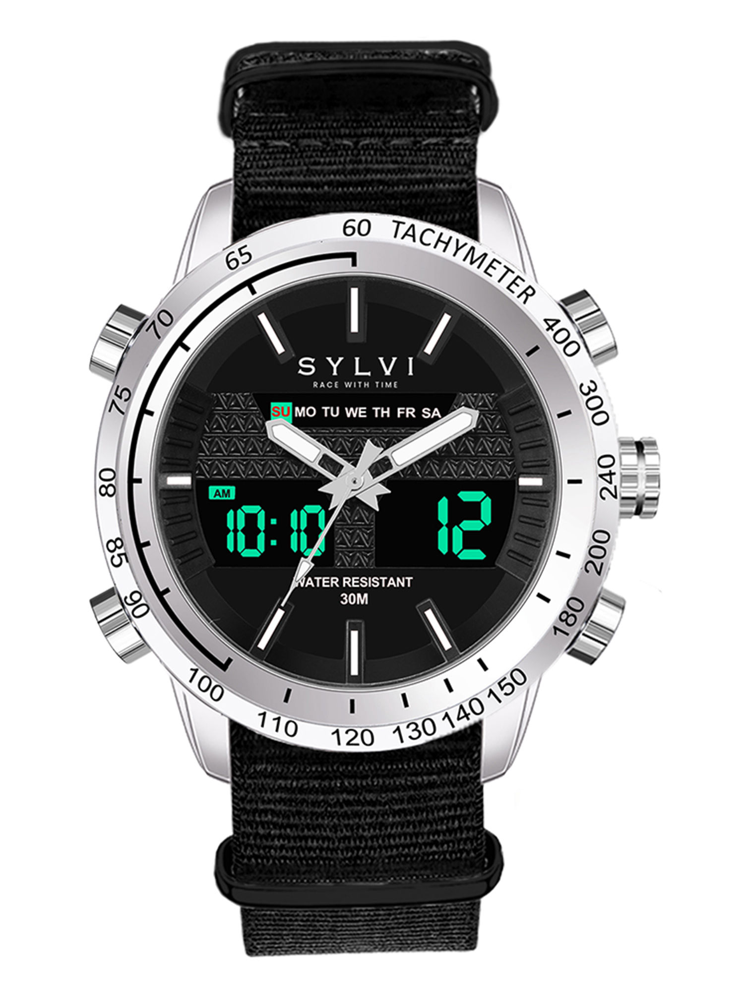 Sylvi Luxury Analog Digital Dial Fabric Strap Casual Watch for Men