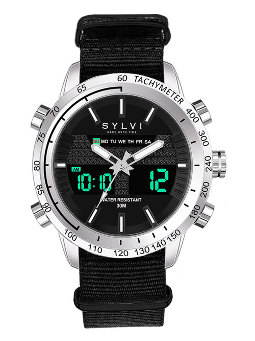 Buy Sylvi Luxury Analog Digital Dial Fabric Strap Casual Watch for