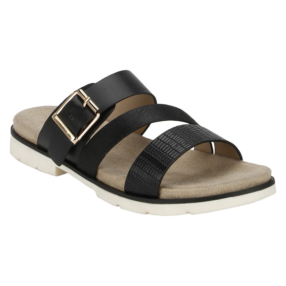 Buy Mode By Red Tape Women Black Flat Sandals Online