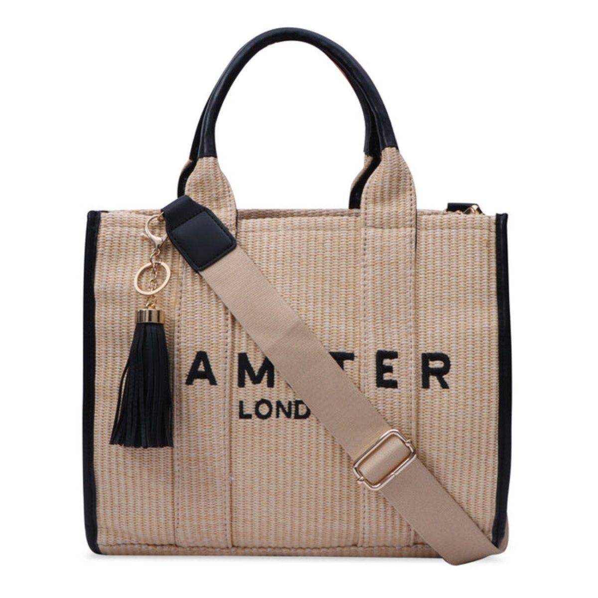 Hamster London Women Coastline Beige and Black Handbag with Detachable Strap (M)