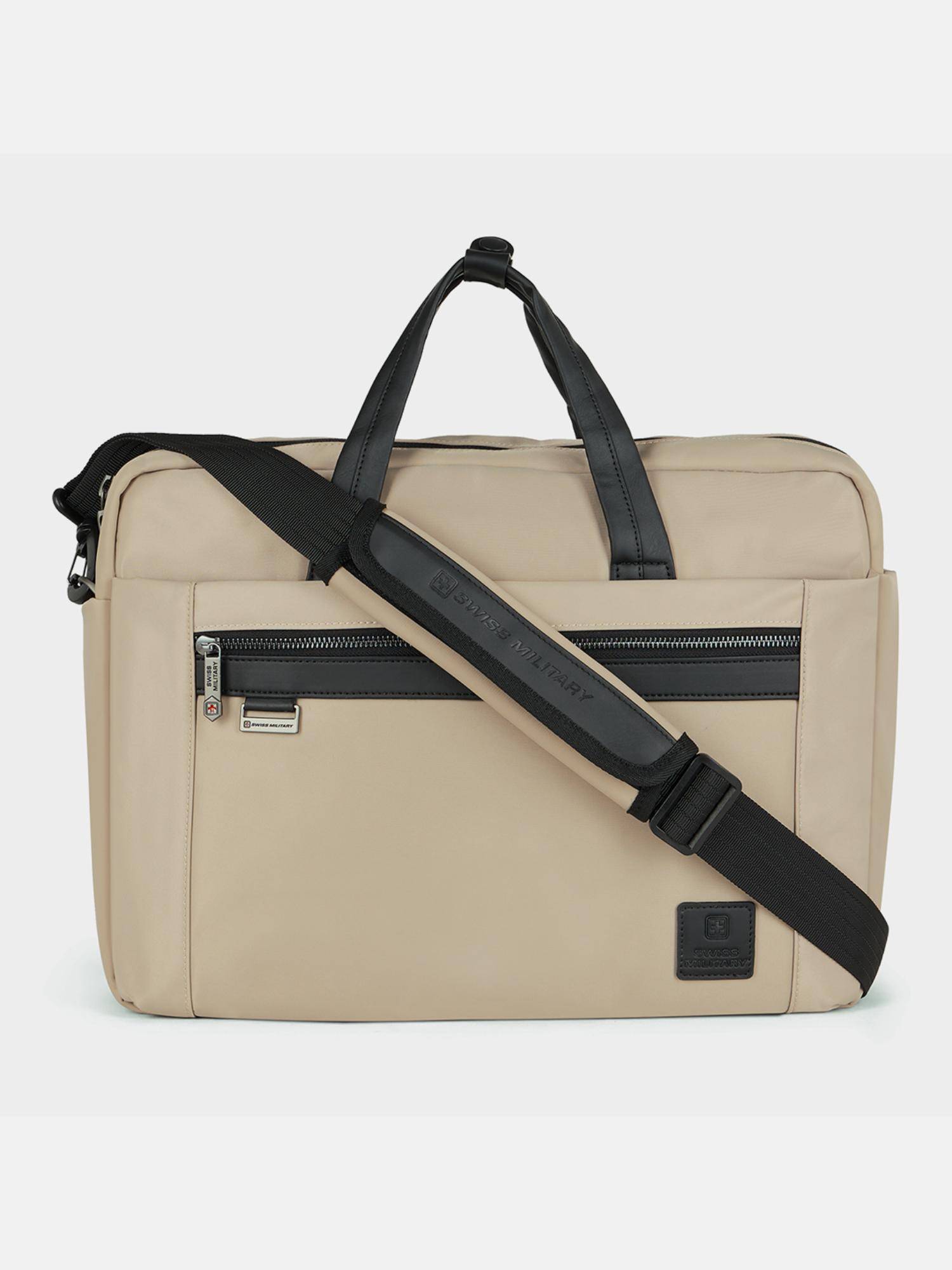 Swiss Military Axis 15.6 Anti-Theft Beige Laptop Messenger Bag with Detachable Strap