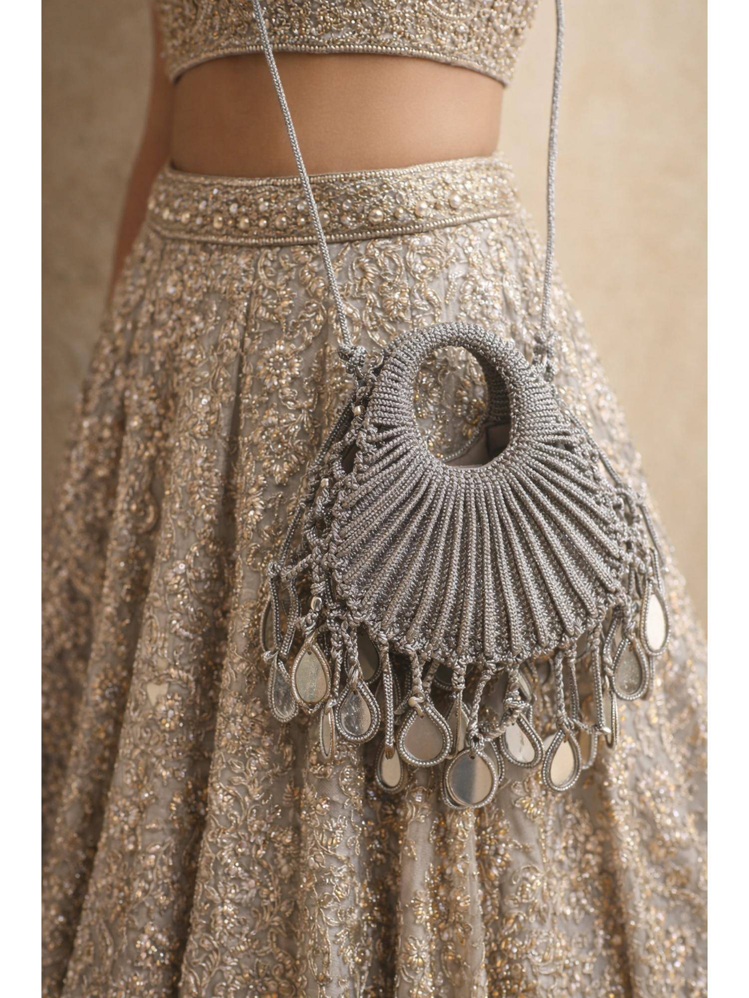 Modarta By Kamakshi Crystal Heart Shaped Mirror Drop Party Handbag