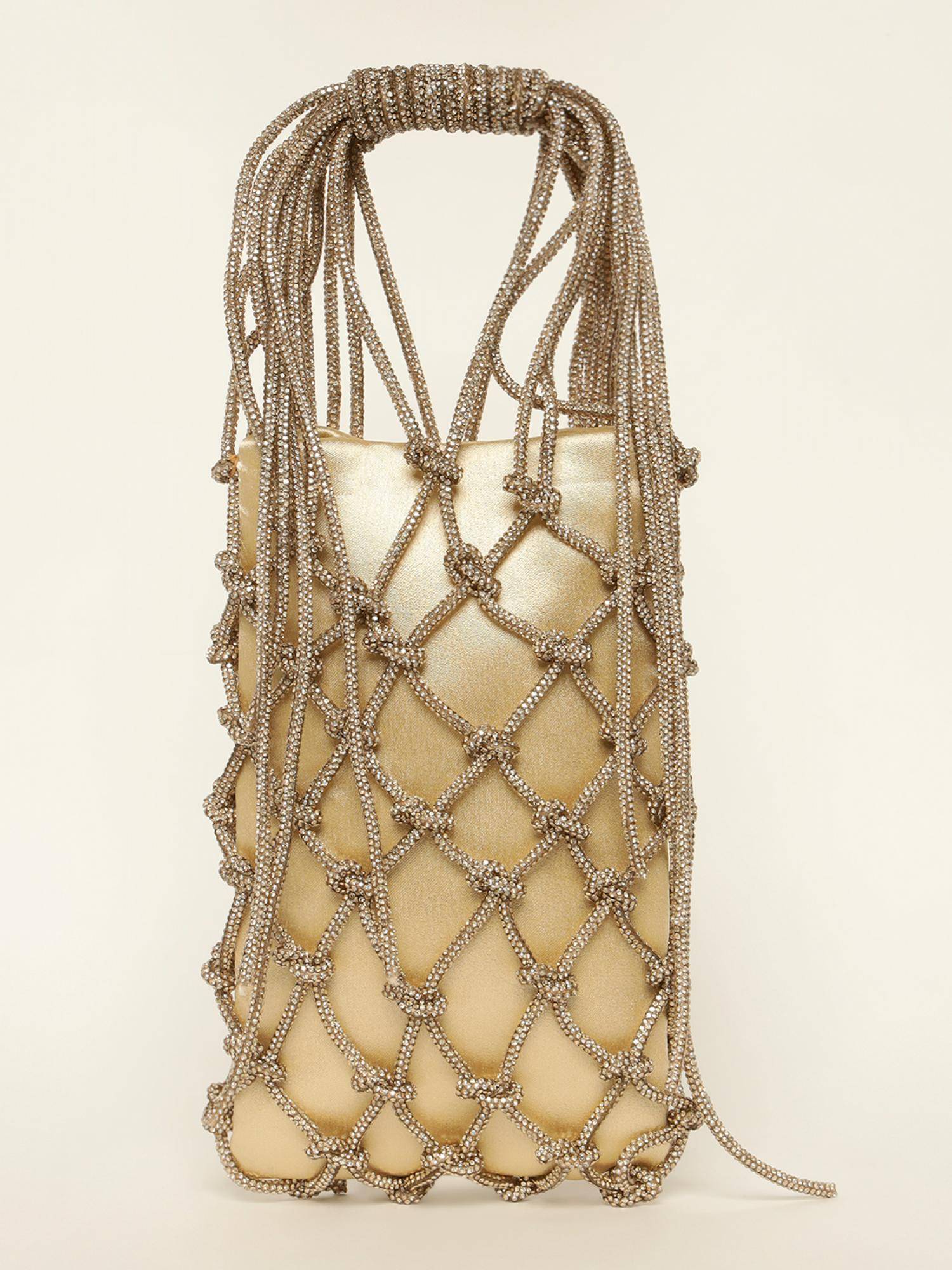 Modarta By Kamakshi Golden Crystals Handbag - Network Beaded Evening Party Clutch