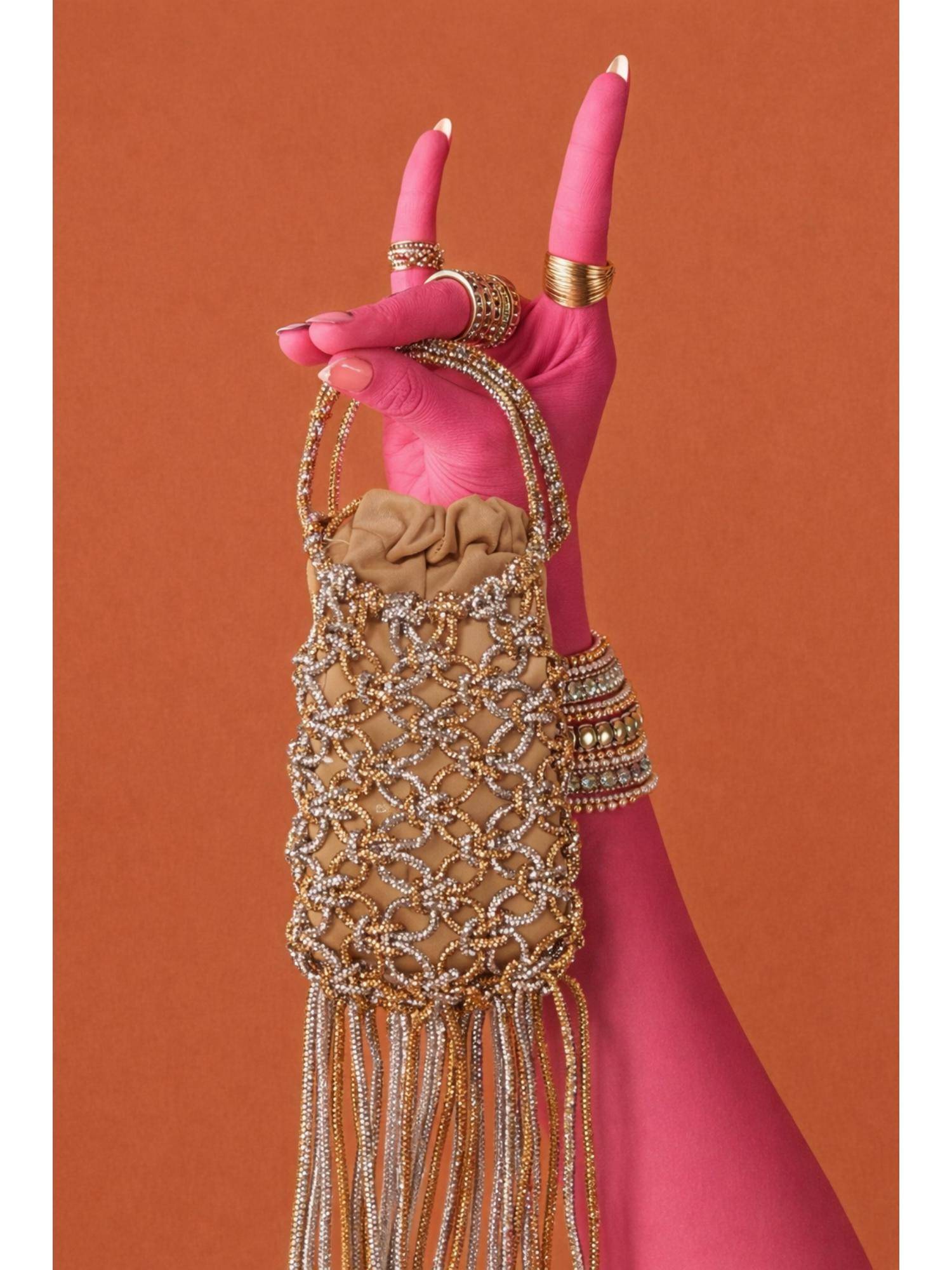 Modarta By Kamakshi Silver Crystal Knot Party Handbag