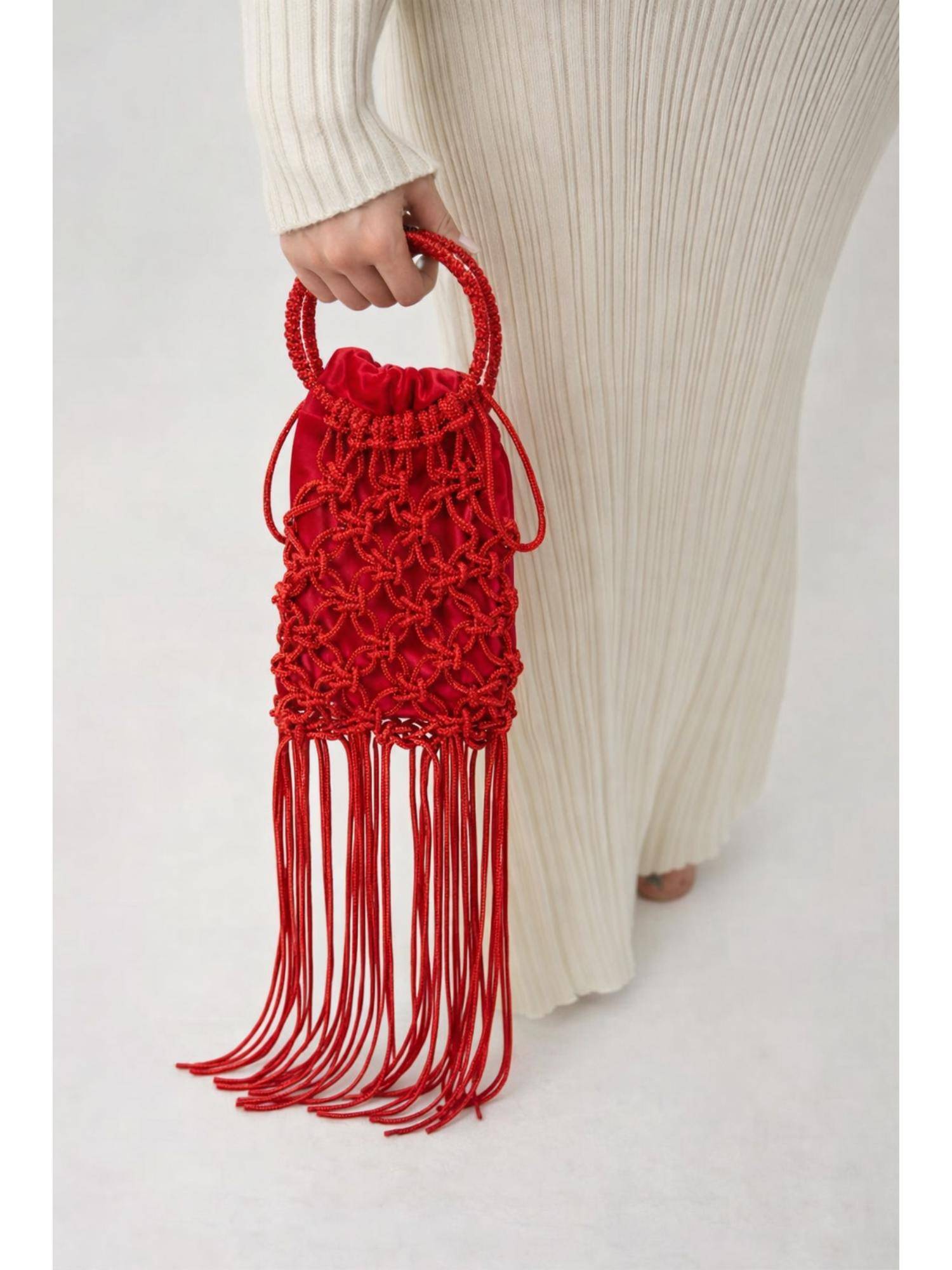 Modarta By Kamakshi Red Crystal Knot Party Handbag