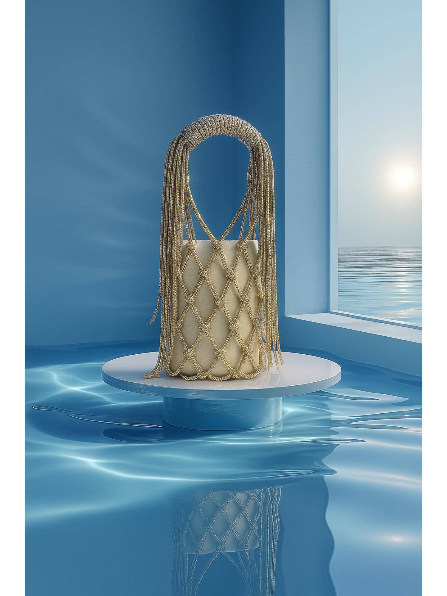 Modarta By Kamakshi Beige Crystals Handbag