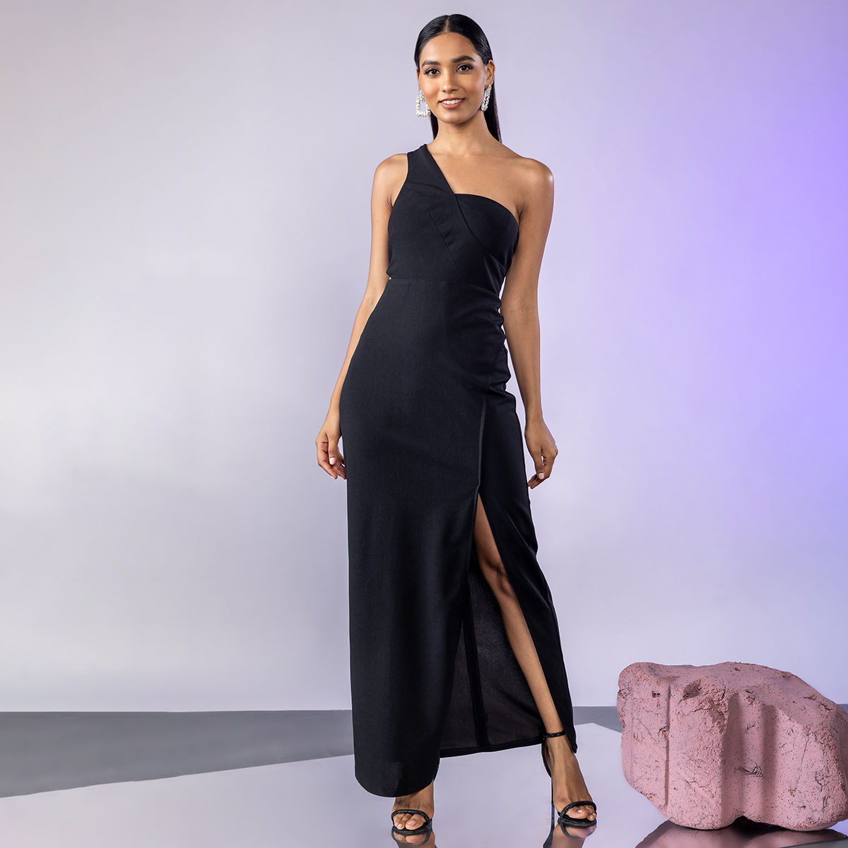 Buy Sistaglam Black One Shoulder Cut Out Maxi Dress With Ring Detail And  Split from the Next UK online shop