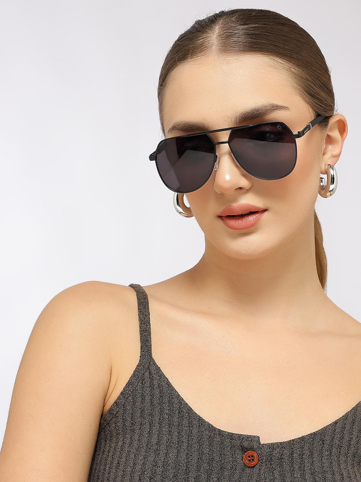 Buy Eyejack Unisex Aviator Black Frame Black Lens Sunglasses
