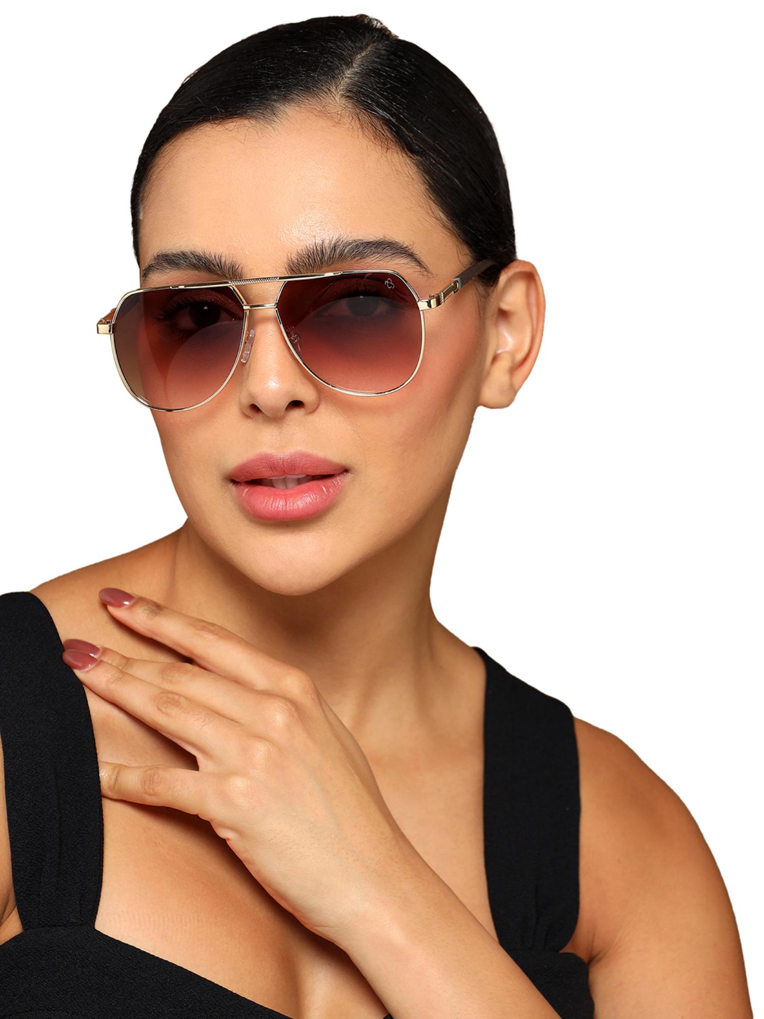 Buy Eyejack Unisex Aviator Gold Frame Brown Lens Sunglasses