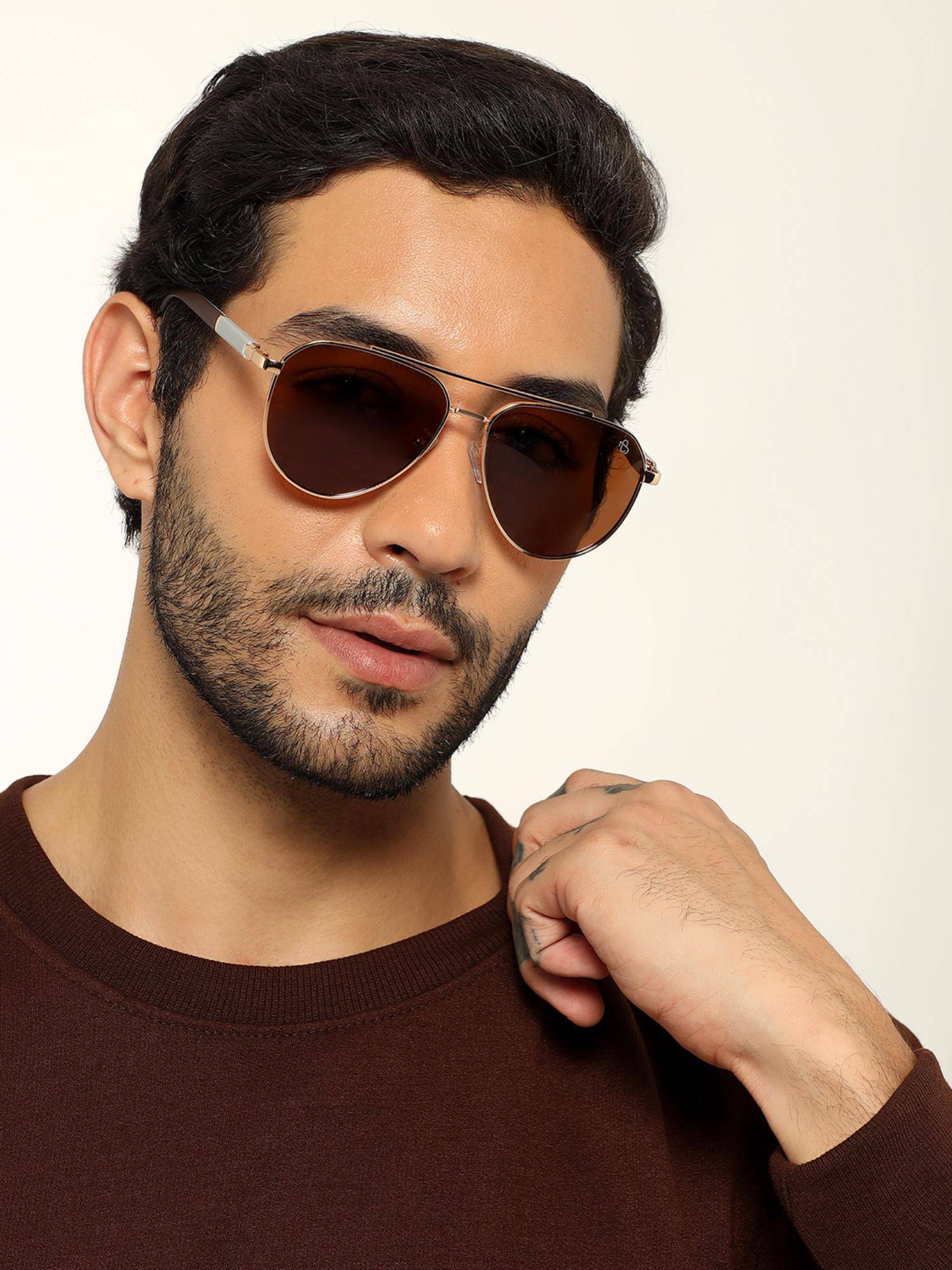 Eyejack Unisex Aviator Gold Frame Brown Lens Sunglasses - 8017PCL878 (57)