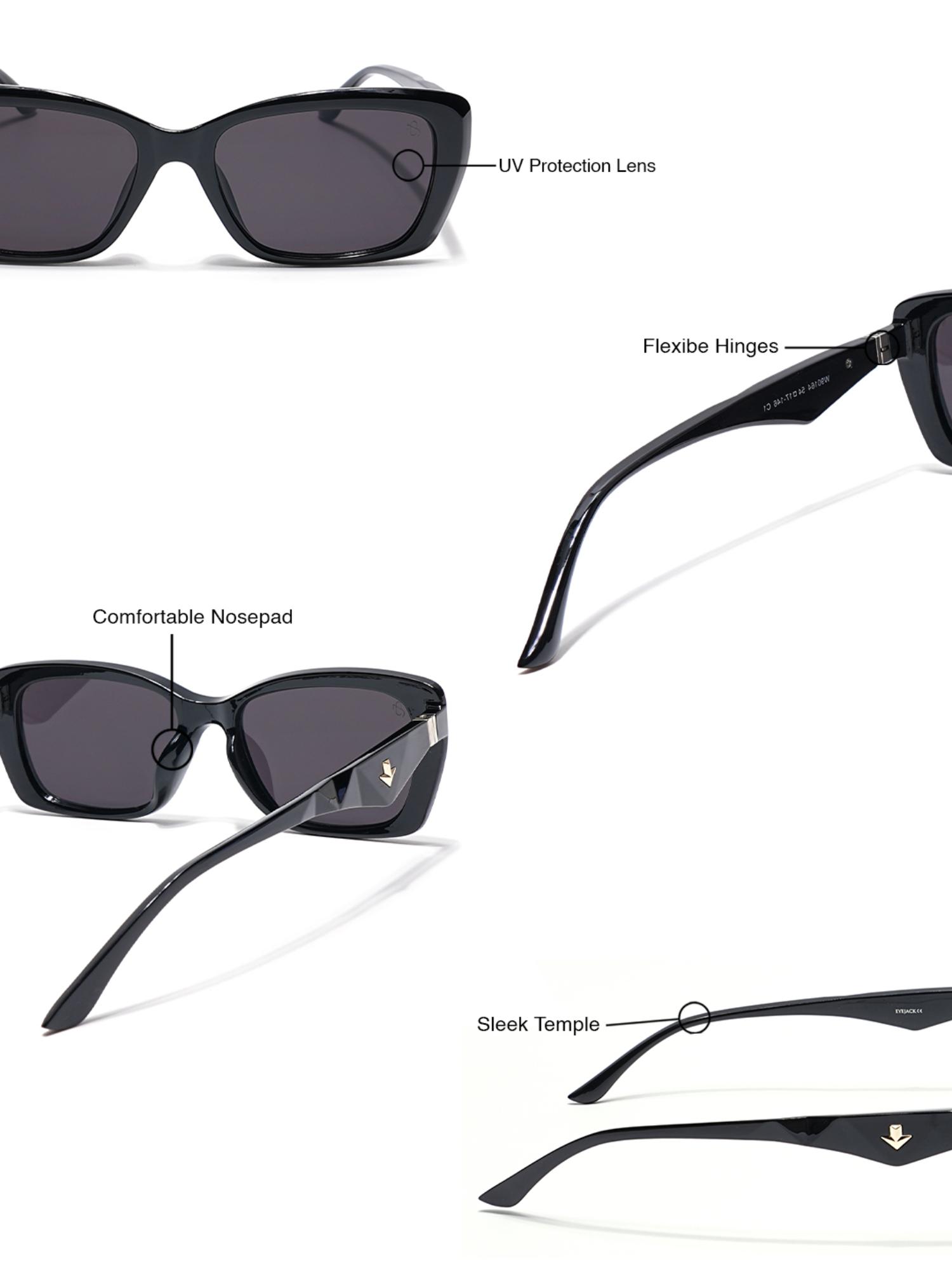 Buy Eyejack Unisex Rectangle Black Frame Black Lens Sunglasses