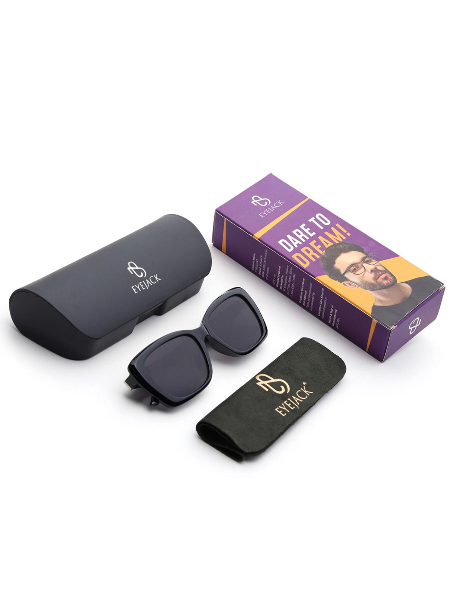 Buy Eyejack Unisex Rectangle Black Frame Black Lens Sunglasses