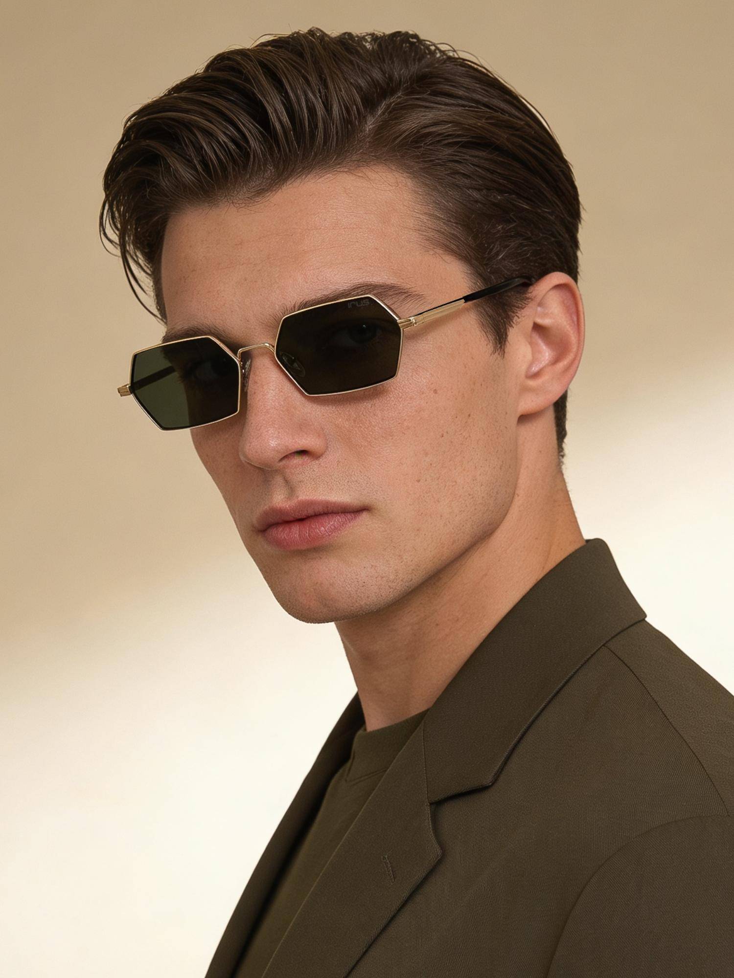 IRUS Men 100% Uv Protected Hexagon Green Lens Sunglasses (55)