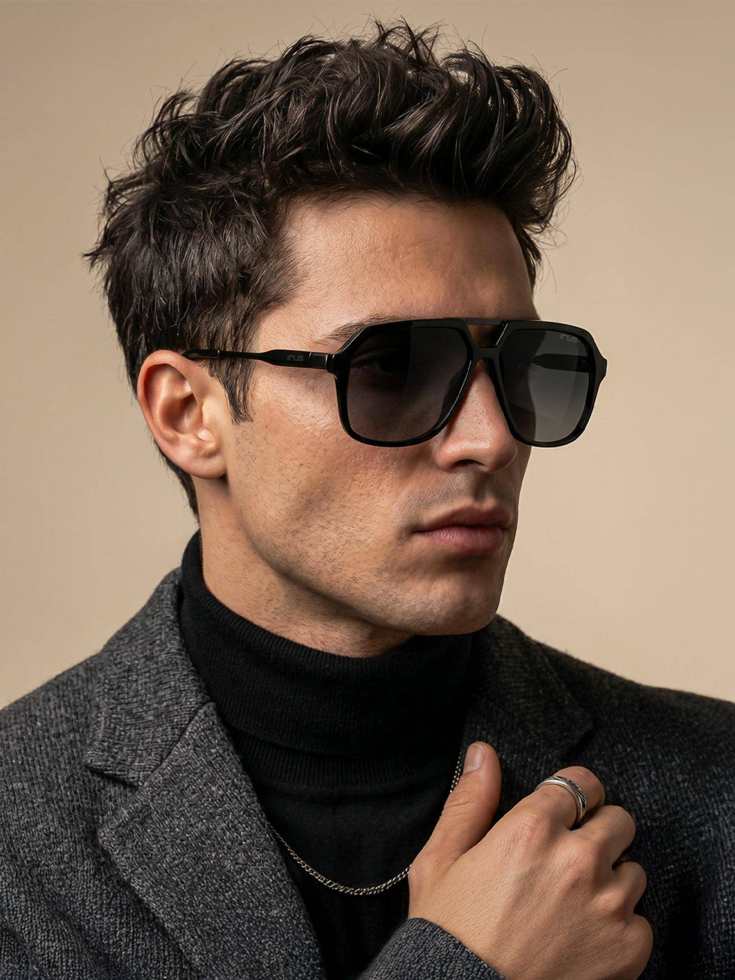 IRUS Men 100% Uv Protected Square Grey Lens Sunglasses (57)
