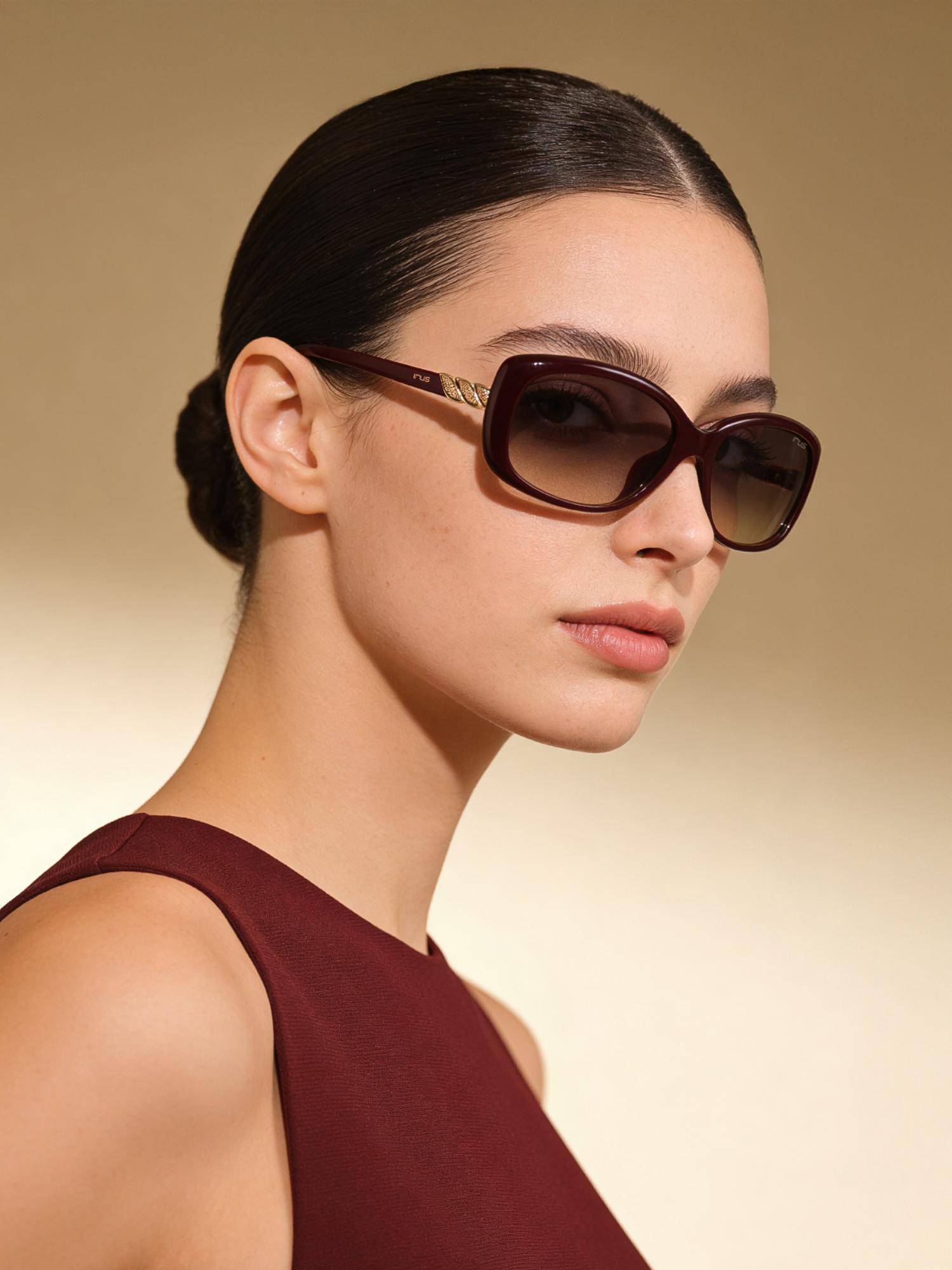 IRUS Women 100% Uv Protected Rectangle Brown Lens Sunglasses (58)