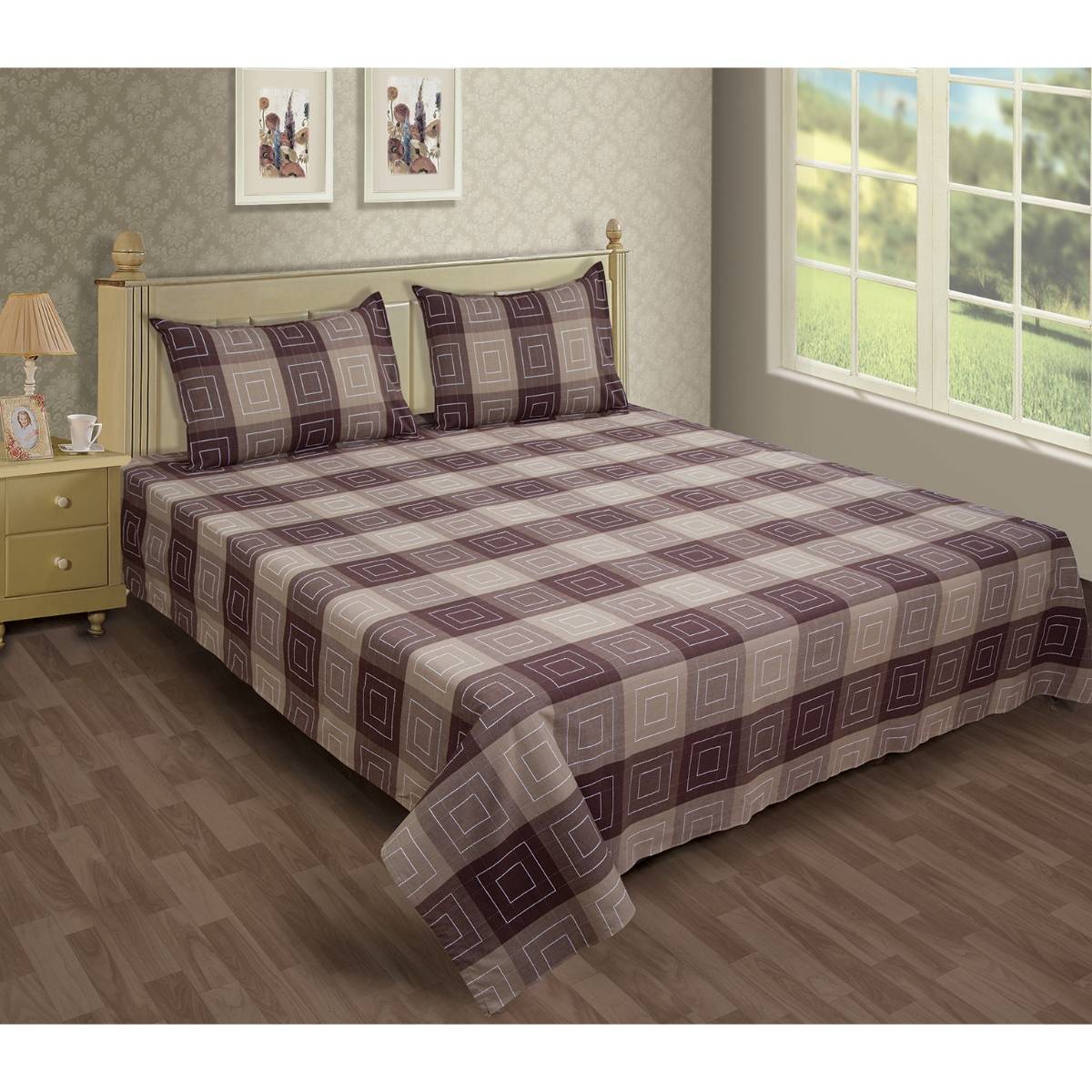 SHADES OF LIFE Cotton Double BedSheet BedCover (90"X100") With 2Pc Pillow Covers (25"X16")MultiColor